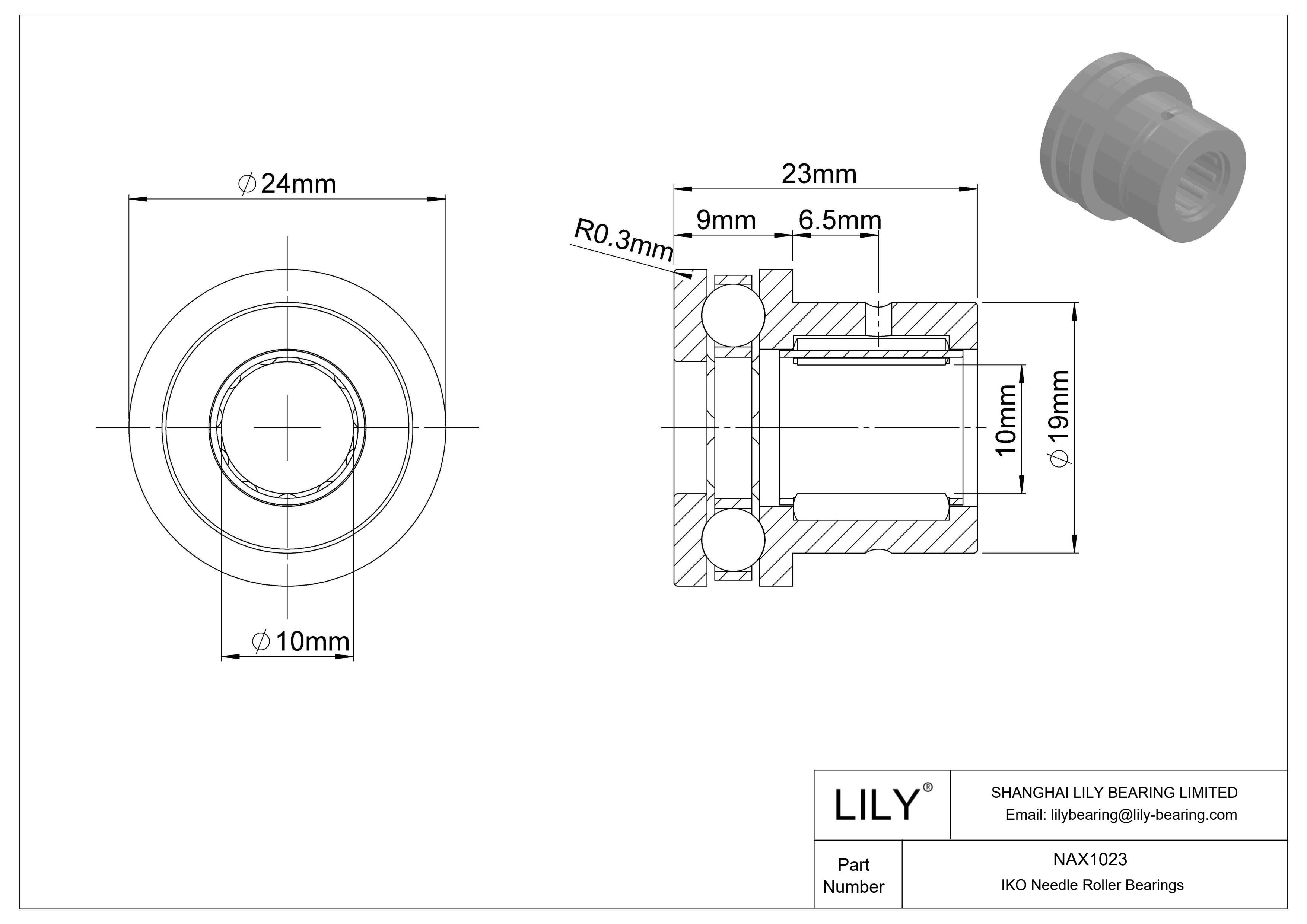 NAX1023 Rodamientos de agujas de tipo combinado cad drawing