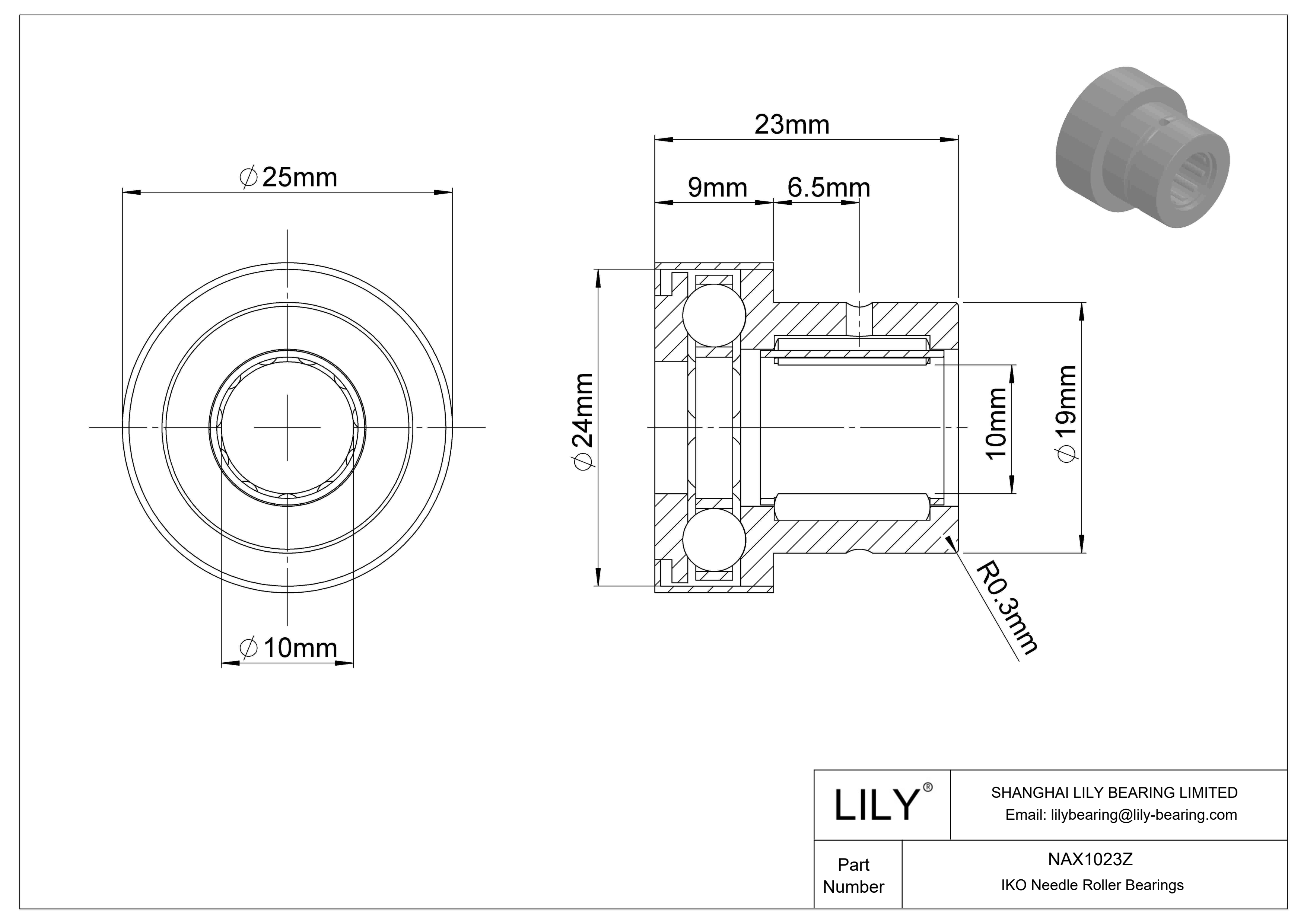 NAX1023Z Combined Type Needle Roller Bearings cad drawing