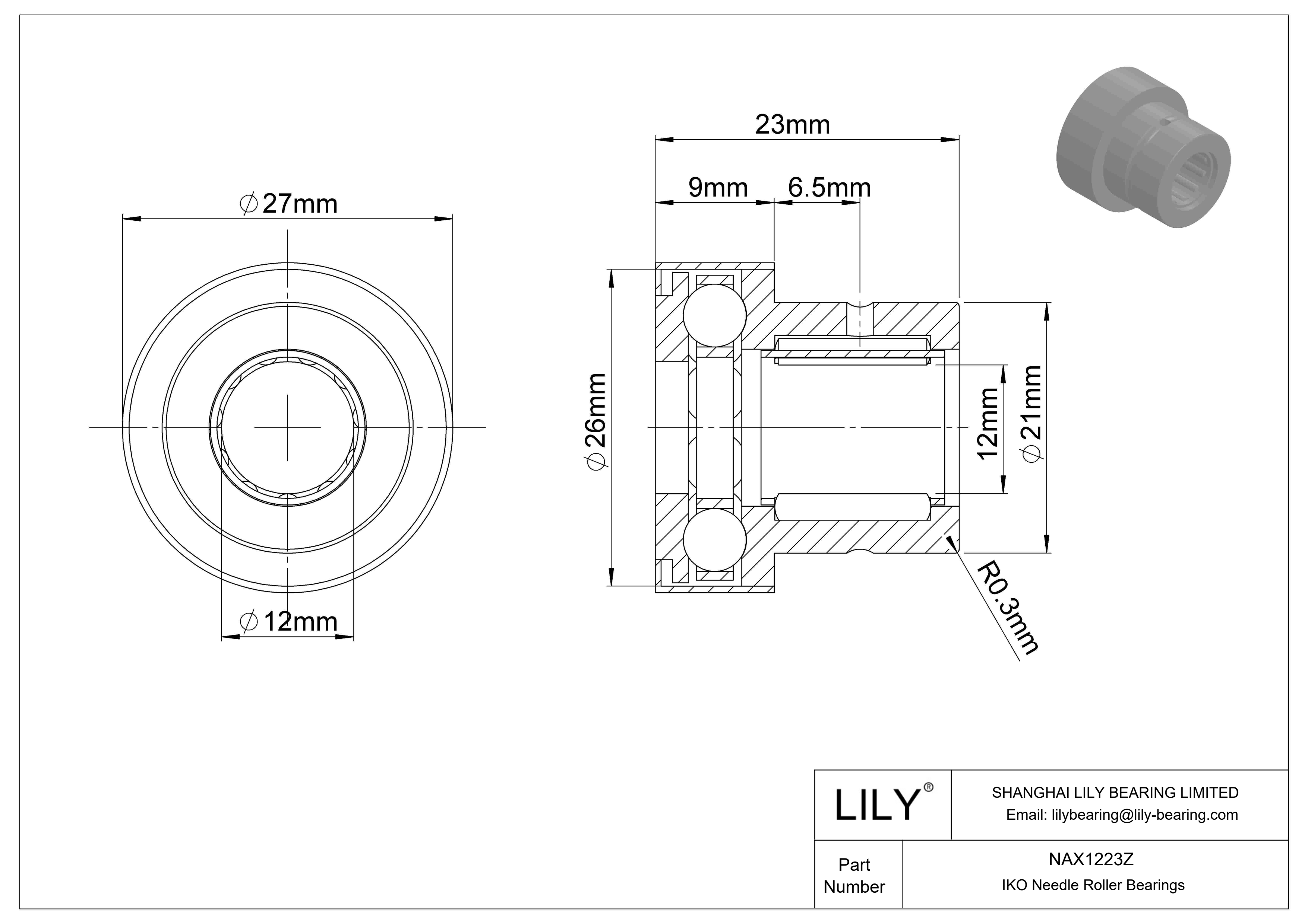 NAX1223Z Rodamientos de agujas de tipo combinado cad drawing