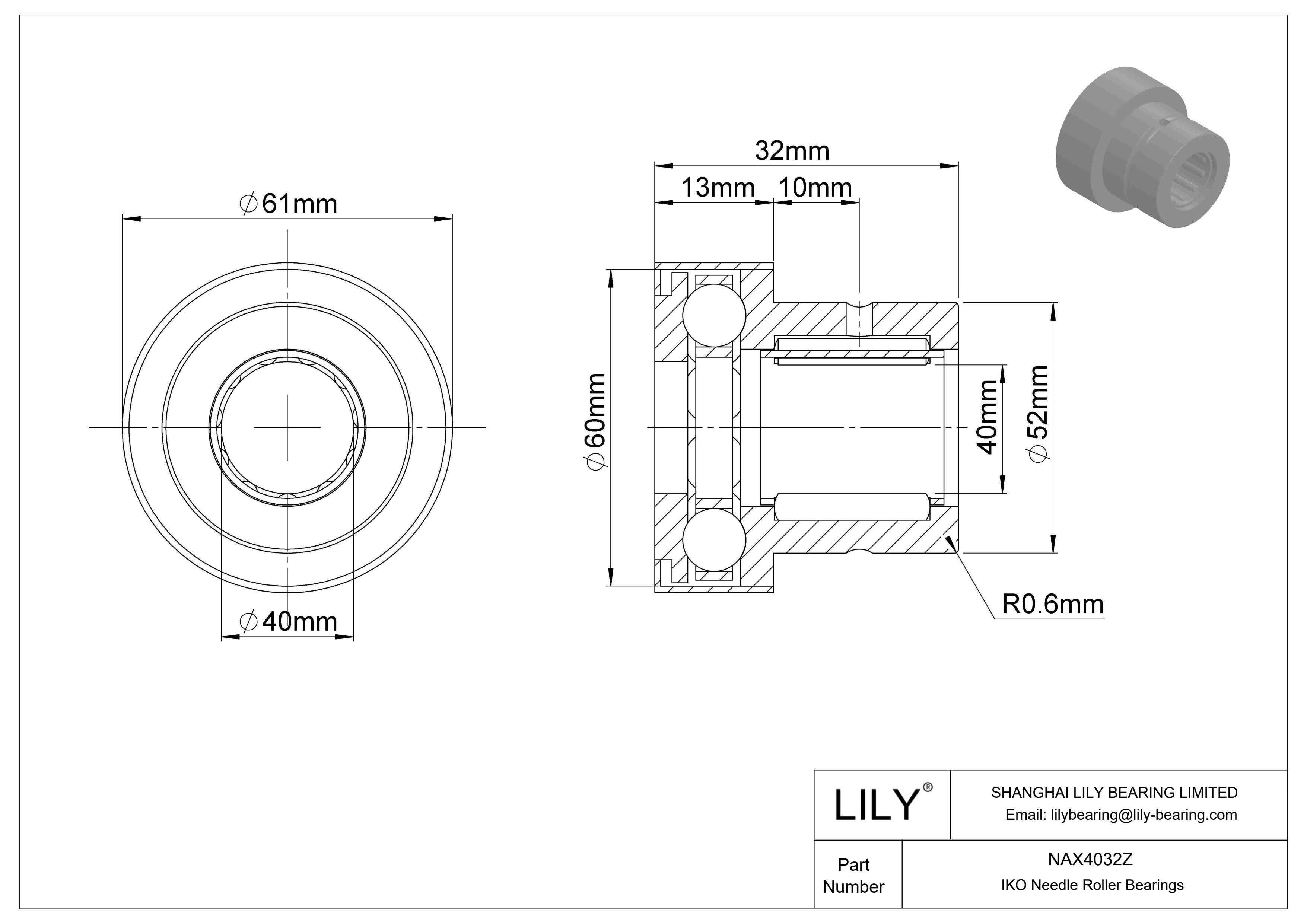 NAX4032Z Rodamientos de agujas de tipo combinado cad drawing