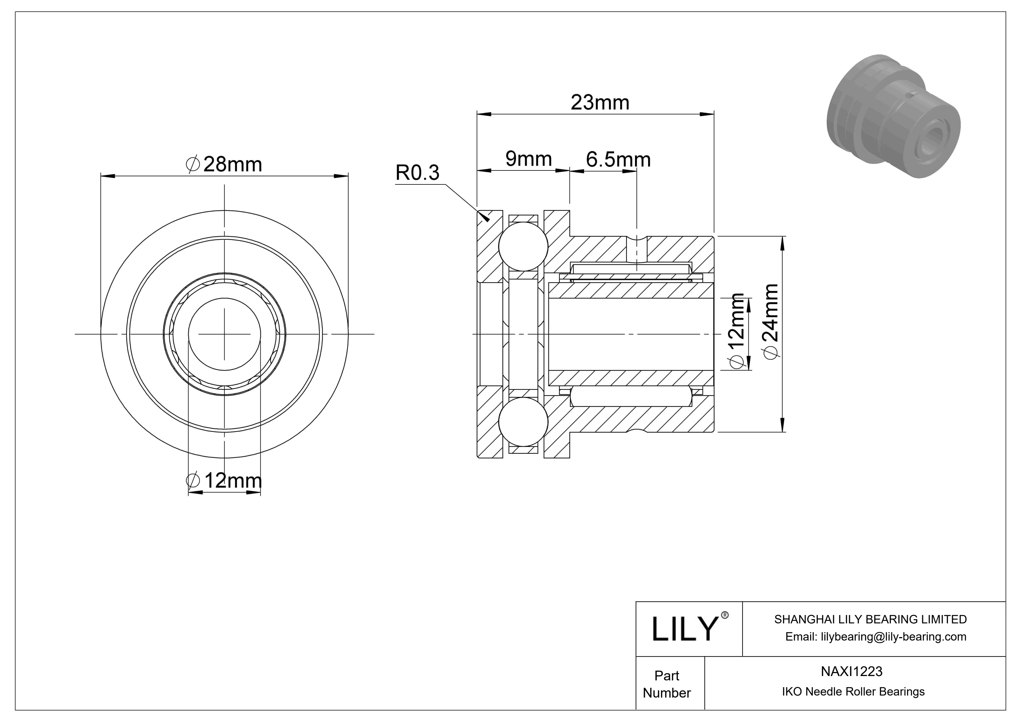 NAXI1223 Rodamientos de agujas de tipo combinado cad drawing