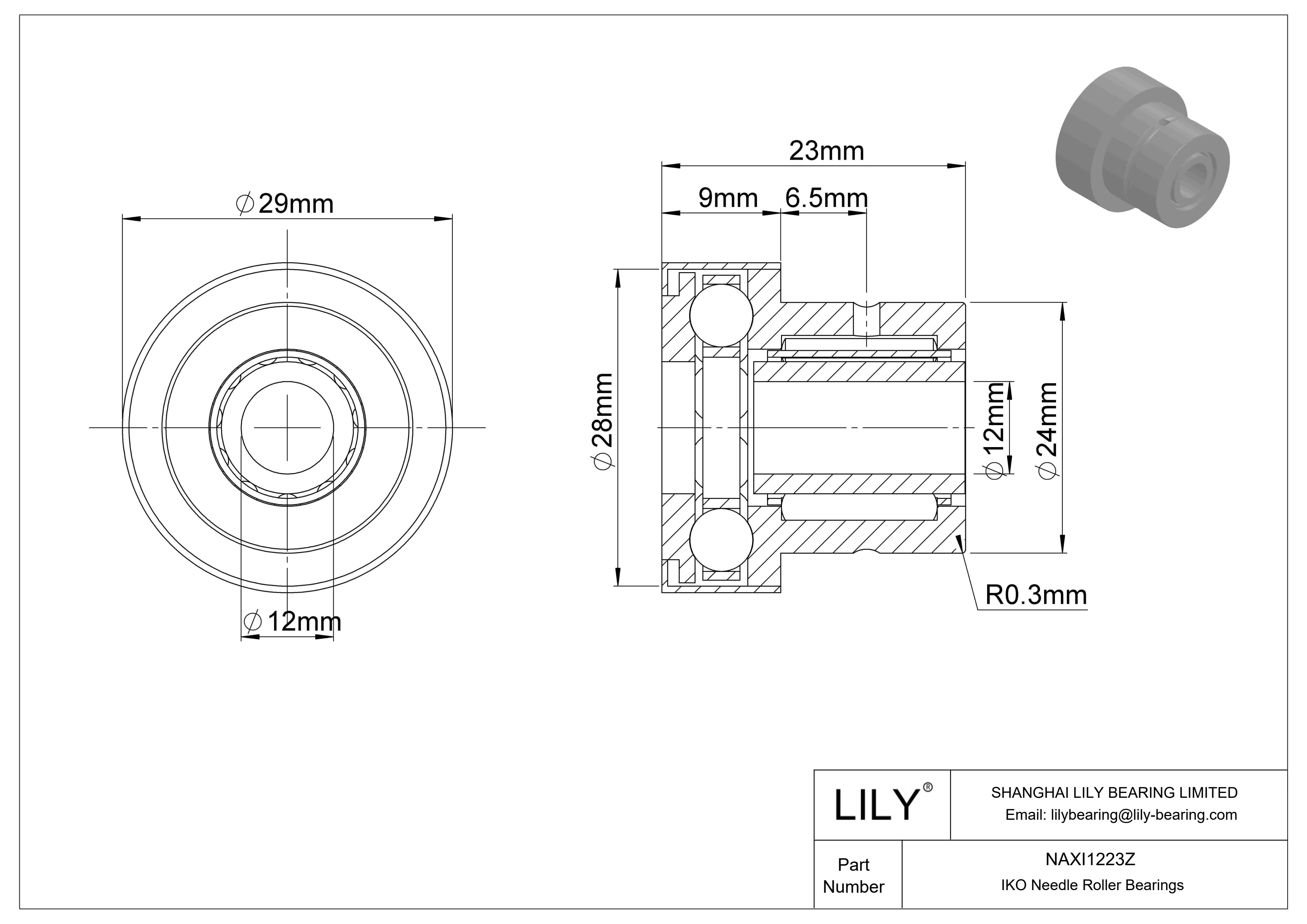 NAXI1223Z Rodamientos de agujas de tipo combinado cad drawing