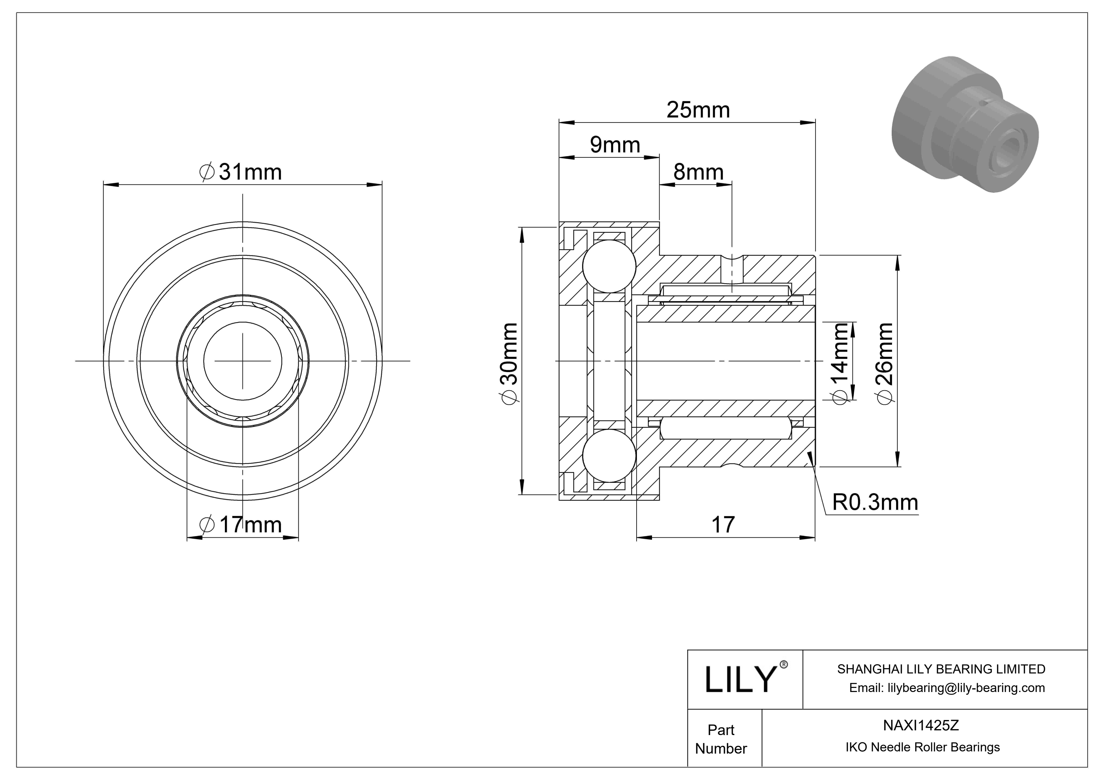 NAXI1425Z Combined Type Needle Roller Bearings cad drawing