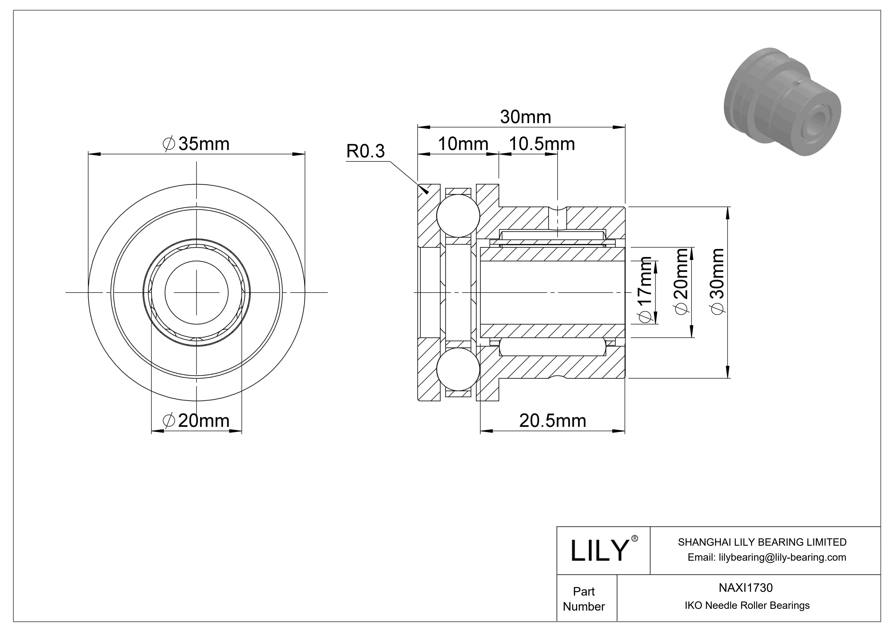 NAXI1730 Rodamientos de agujas de tipo combinado cad drawing