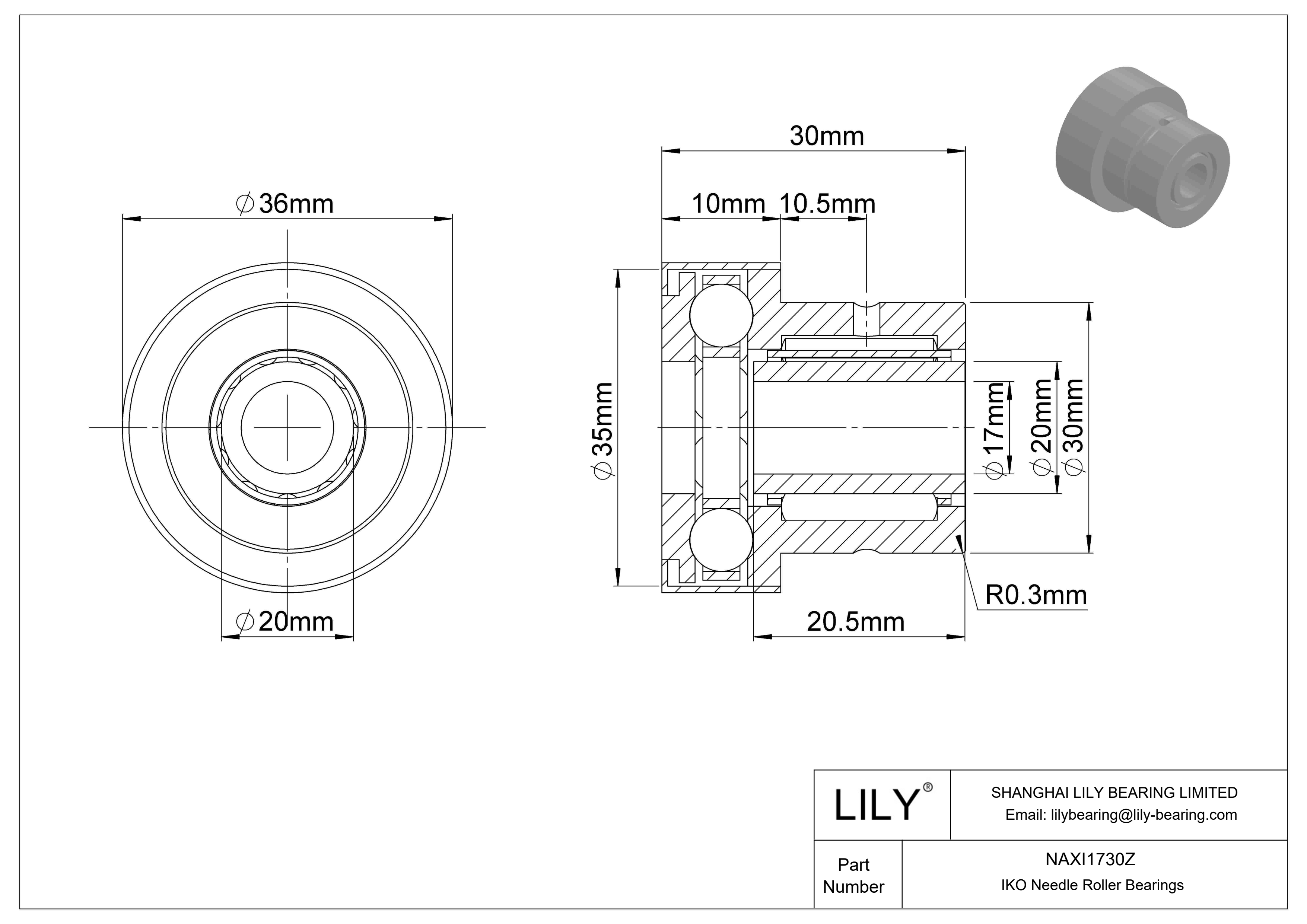 NAXI1730Z Combined Type Needle Roller Bearings cad drawing