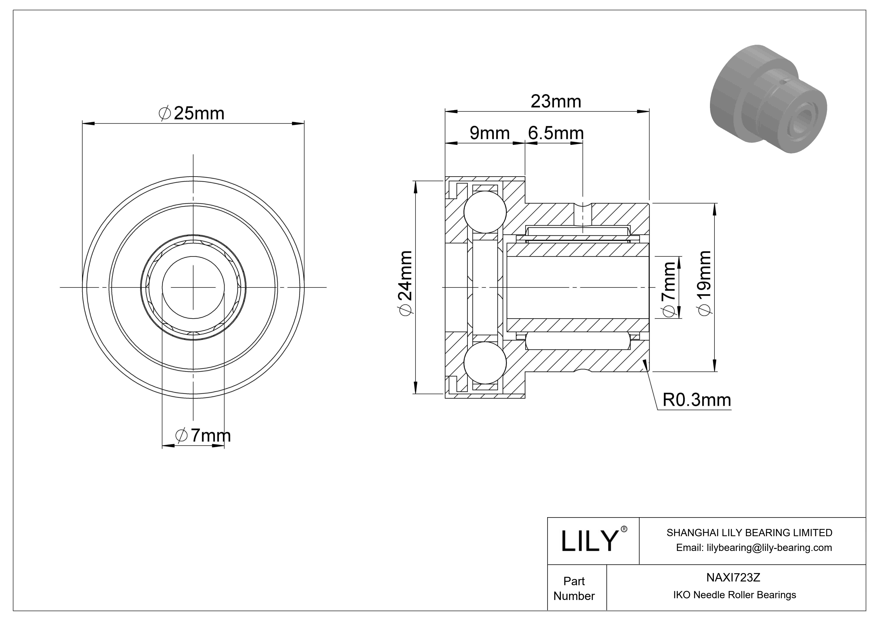 NAXI723Z Combined Type Needle Roller Bearings cad drawing