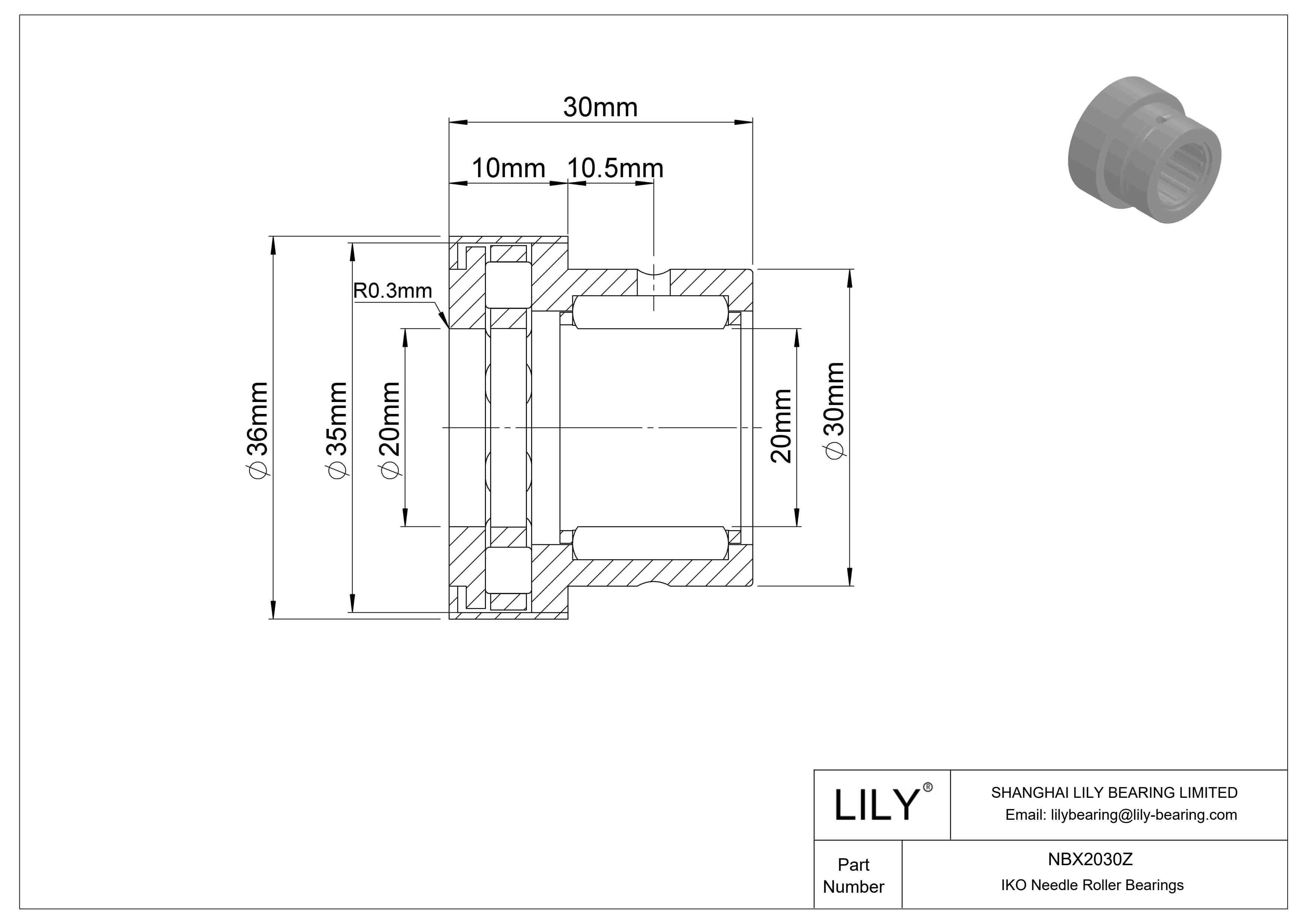 NBX2030Z Combined Type Needle Roller Bearings cad drawing