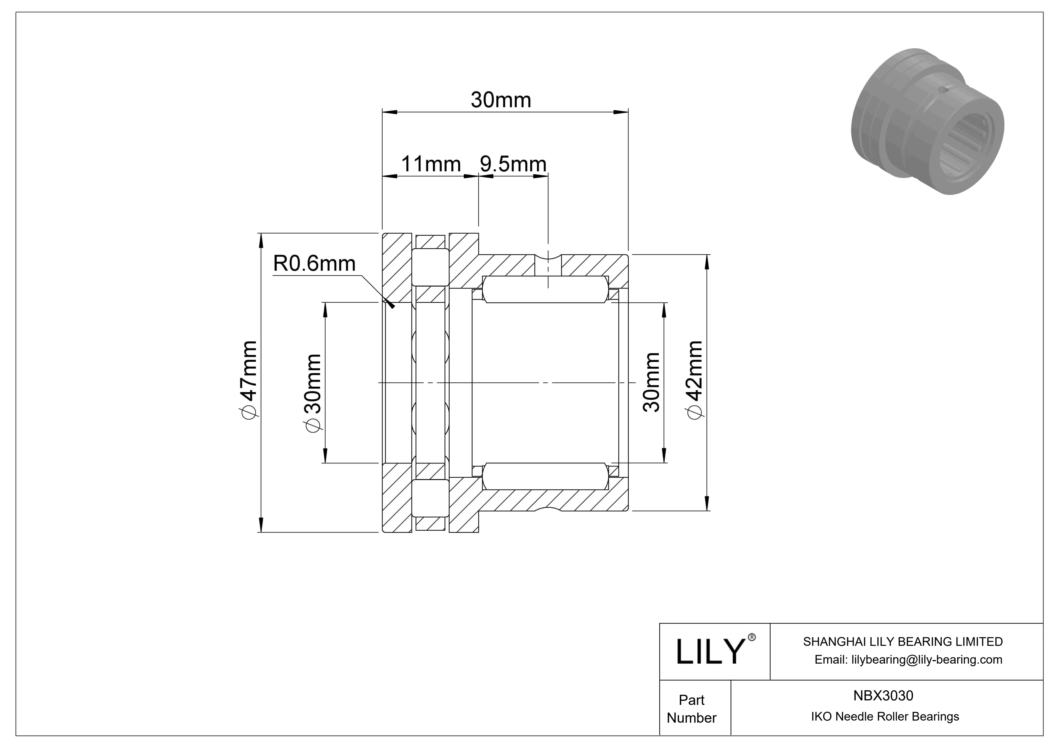 NBX3030 Combined Type Needle Roller Bearings cad drawing