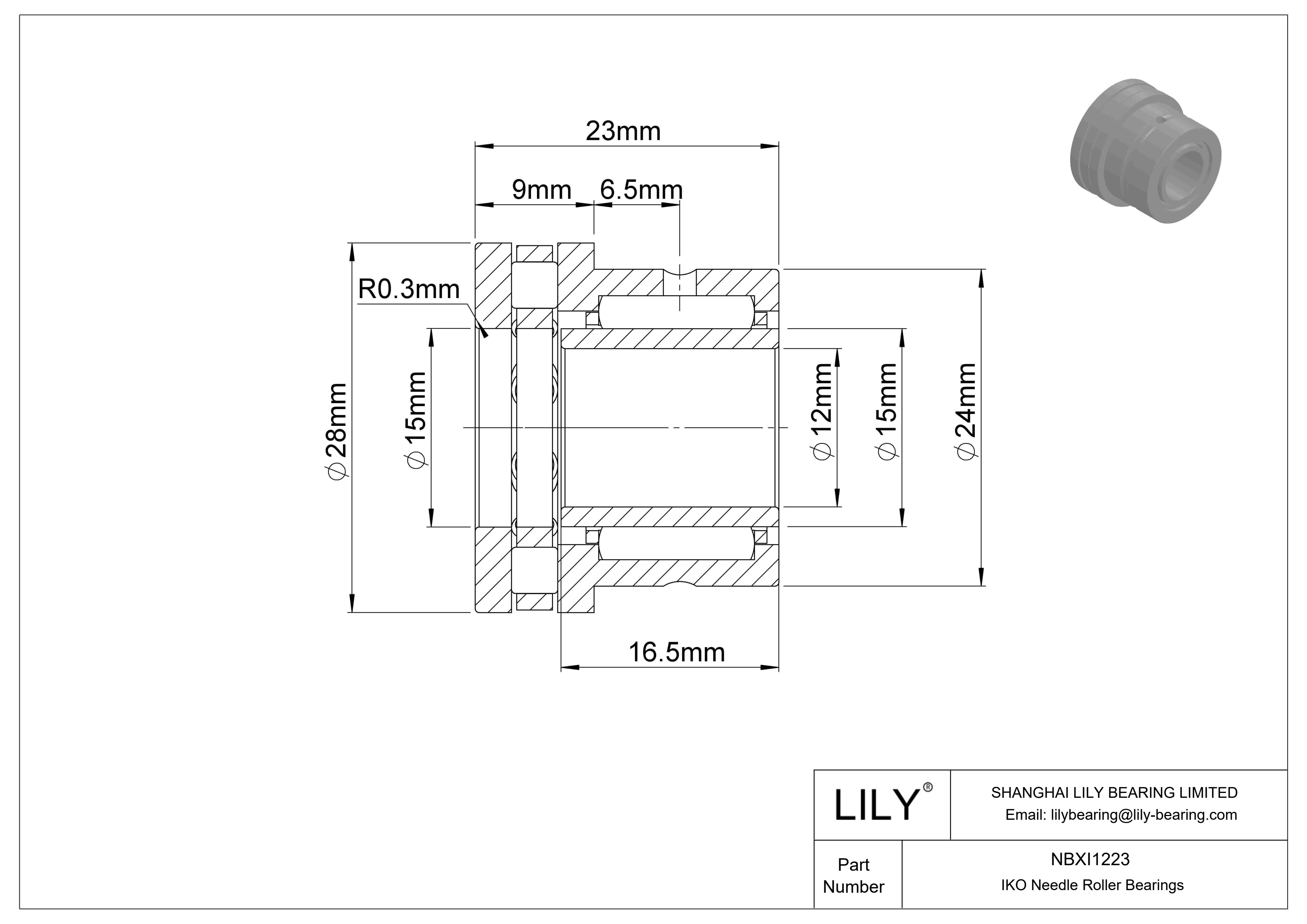 NBXI1223 Rodamientos de agujas de tipo combinado cad drawing