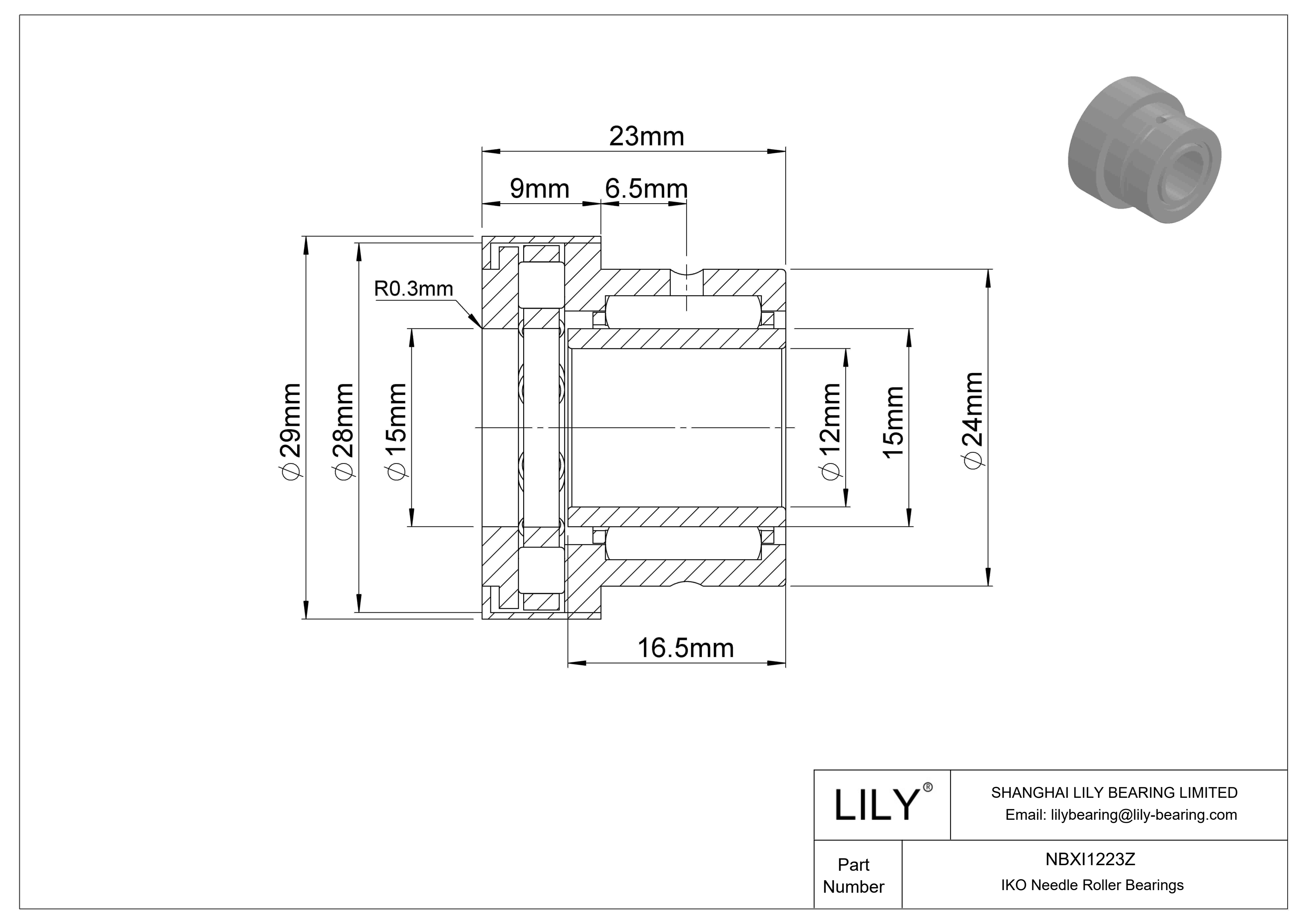 NBXI1223Z Rodamientos de agujas de tipo combinado cad drawing