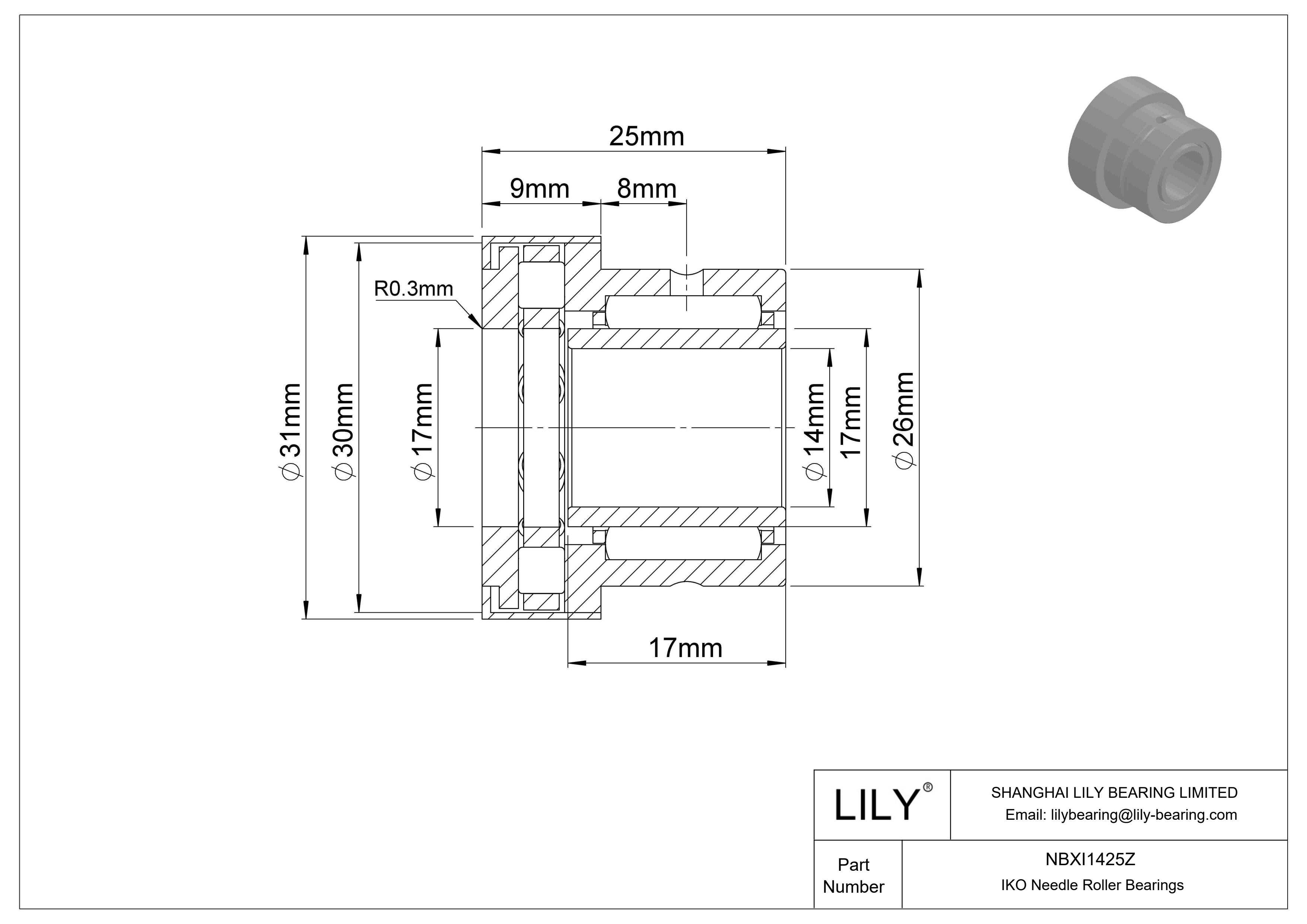 NBXI1425Z Rodamientos de agujas de tipo combinado cad drawing