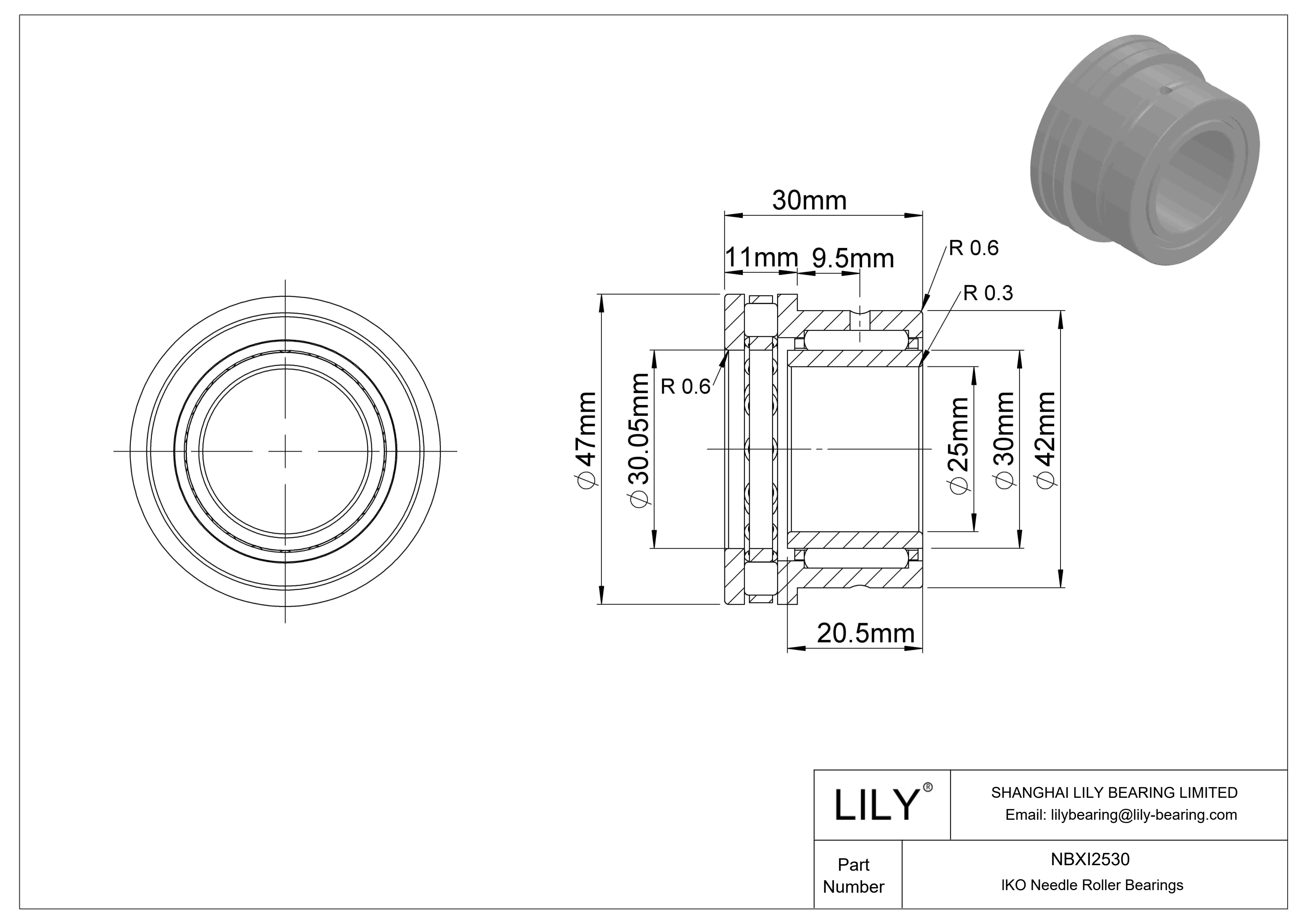 NBXI2530 Combined Type Needle Roller Bearings cad drawing