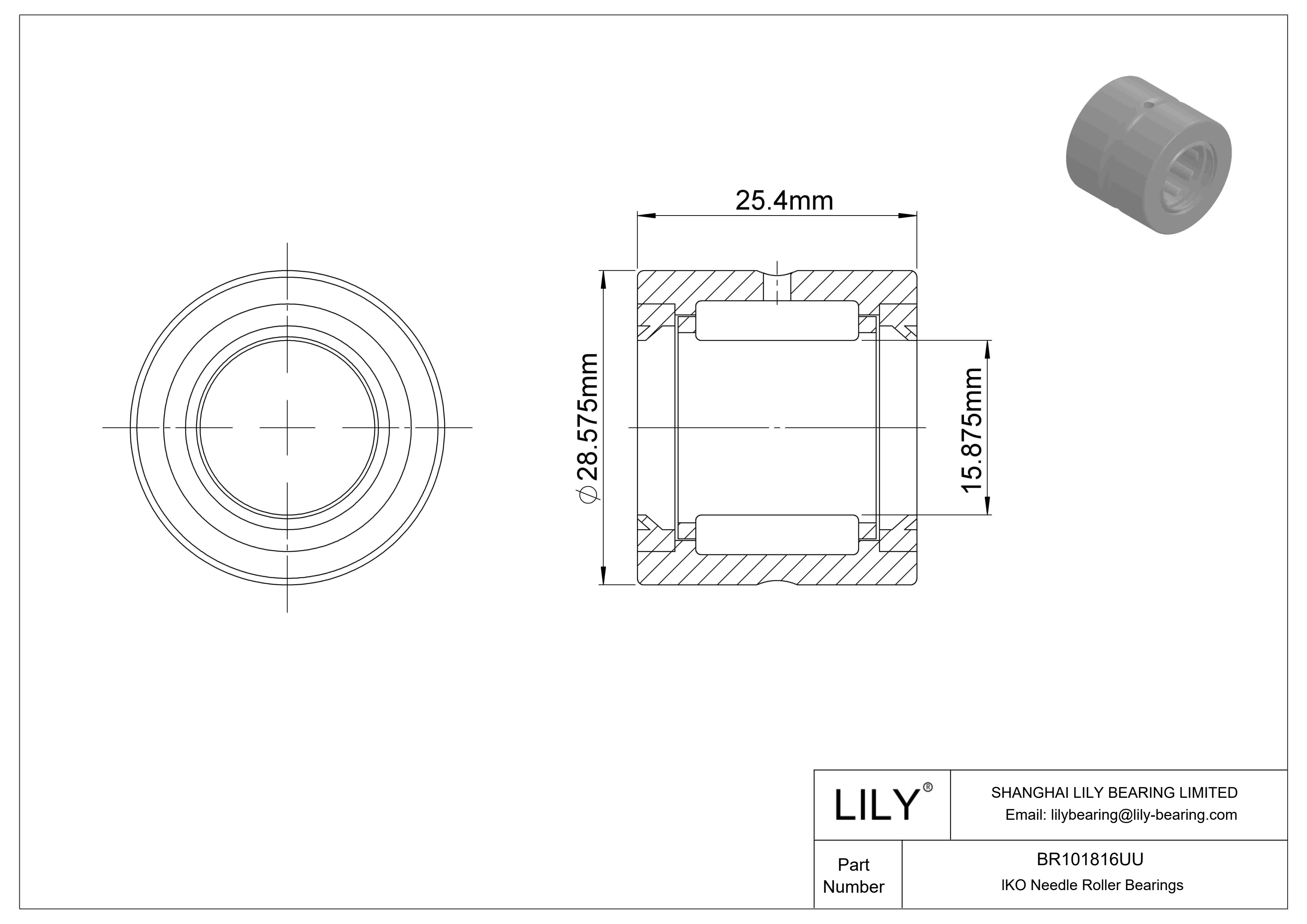 BR101816UU 机械加工型滚针轴承 cad drawing