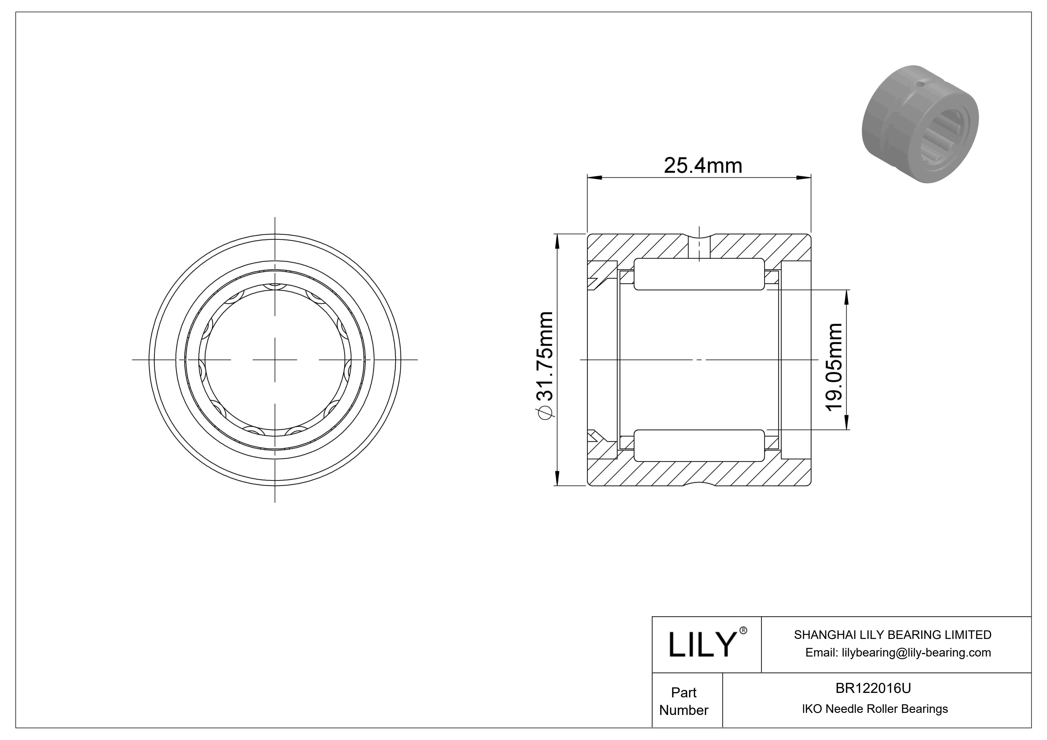 BR122016U 机械加工型滚针轴承 cad drawing