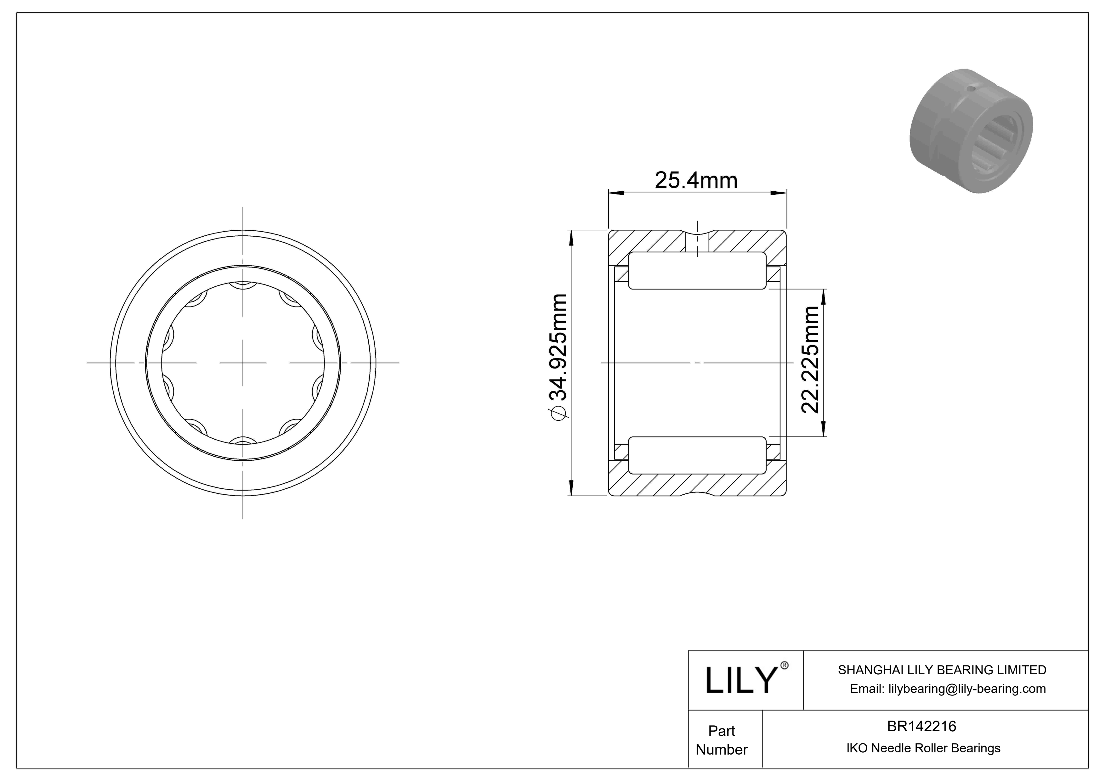 BR142216 Machined Type Needle Roller Bearings cad drawing