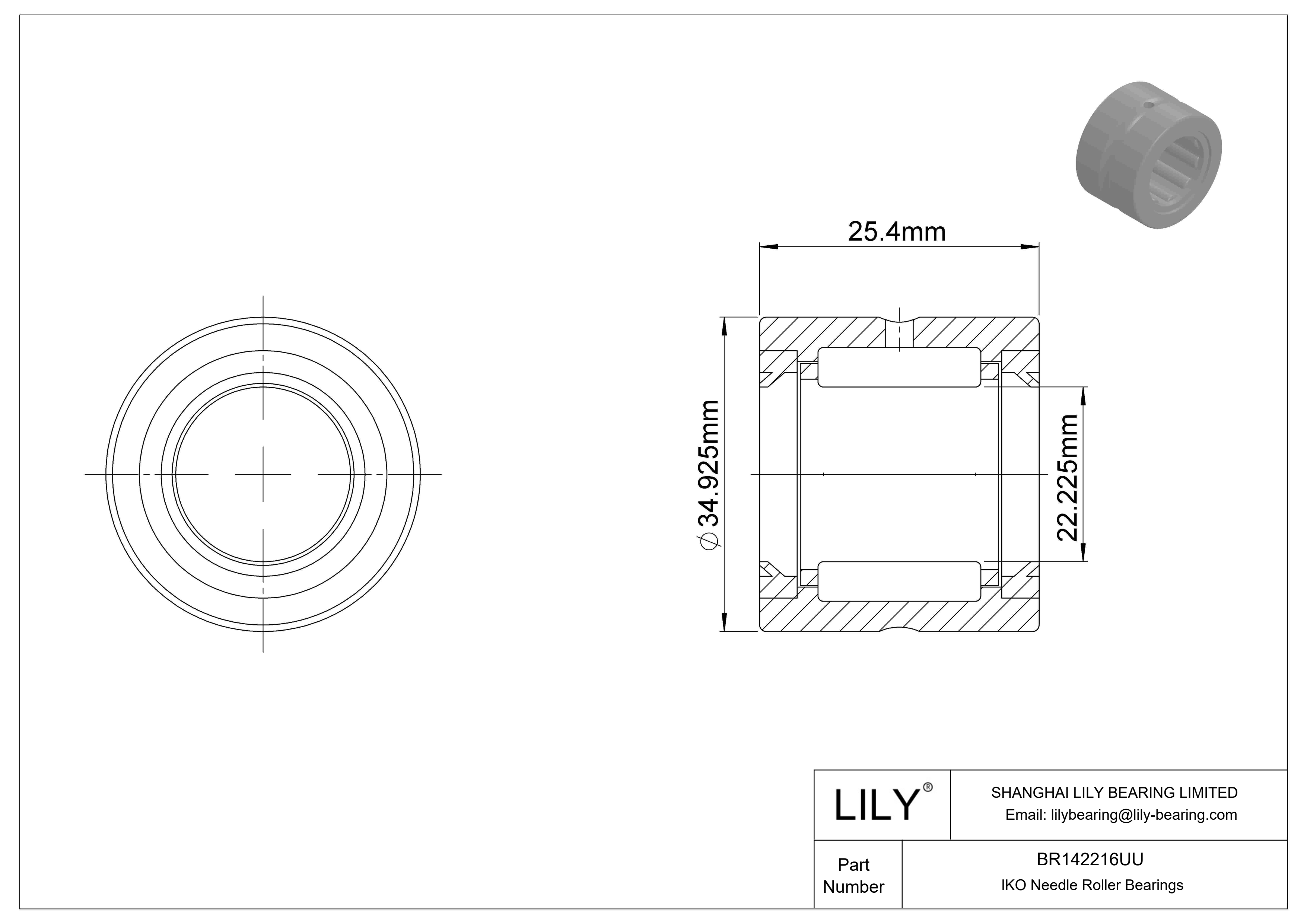 BR142216UU Rodamientos de agujas mecanizados cad drawing