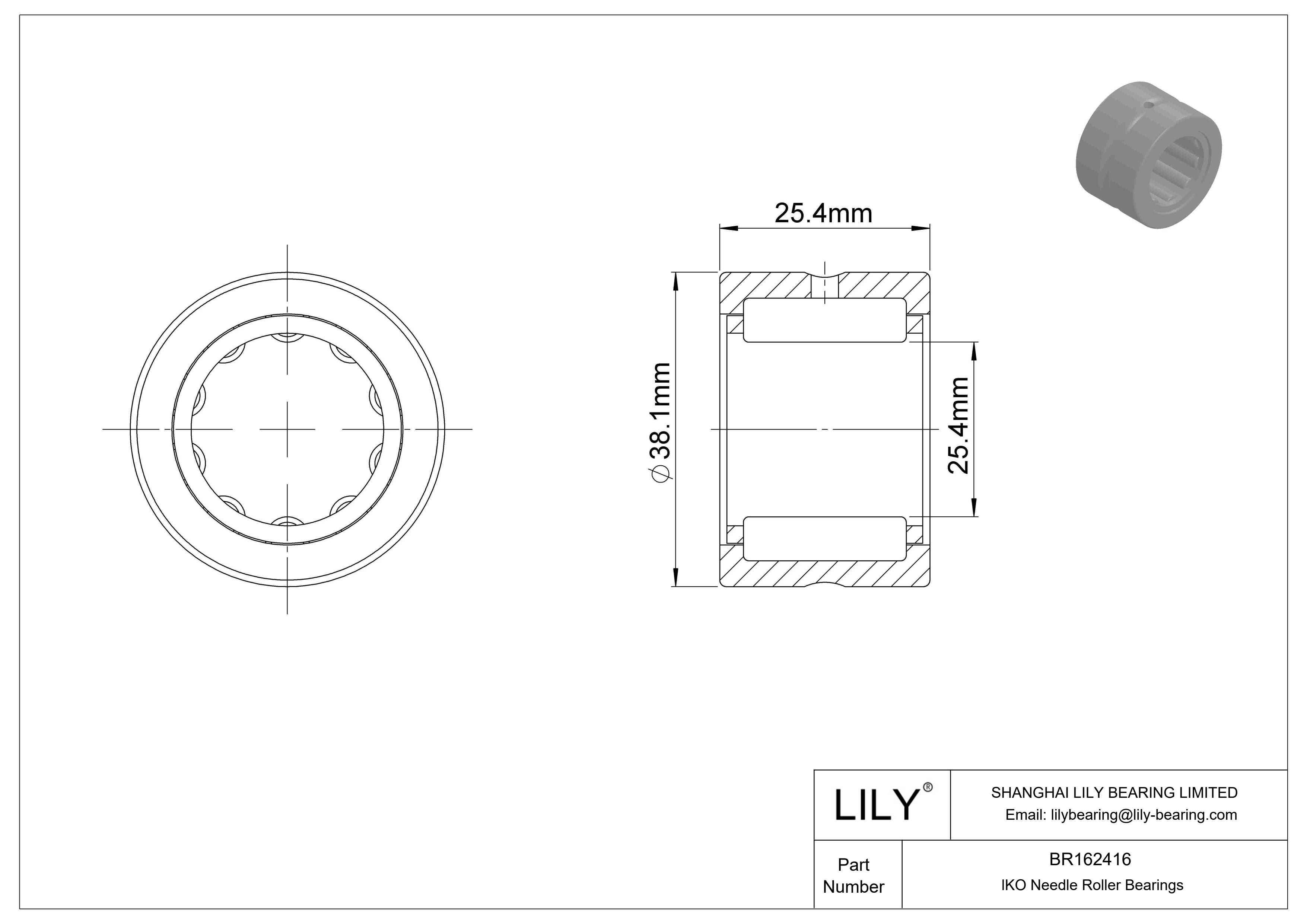 BR162416 Machined Type Needle Roller Bearings cad drawing