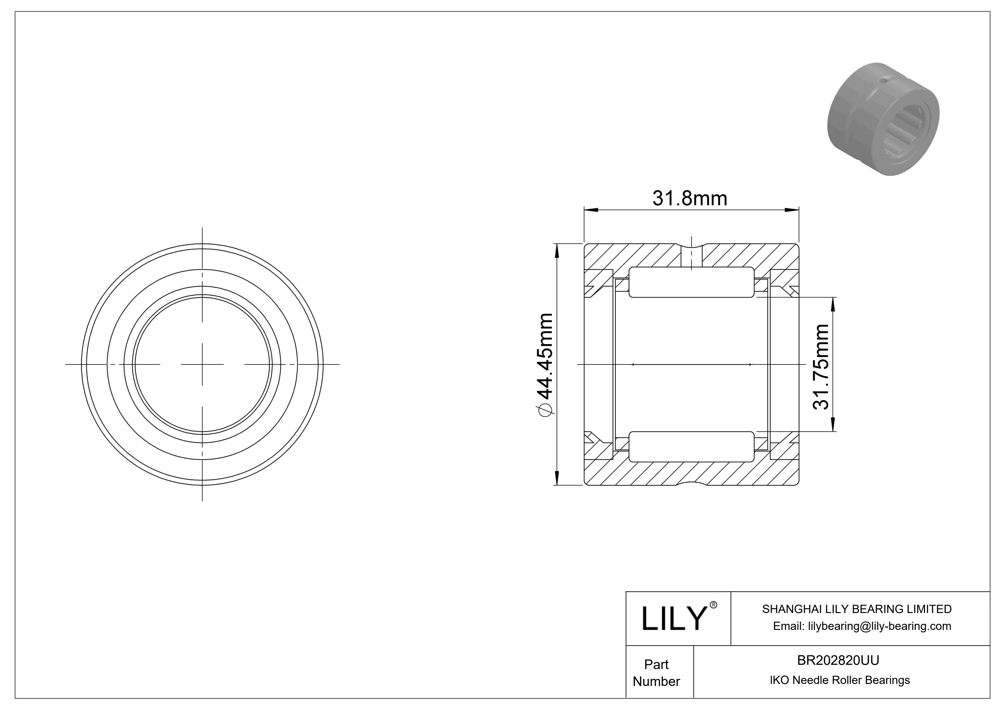 BR202820UU 机械加工型滚针轴承 cad drawing