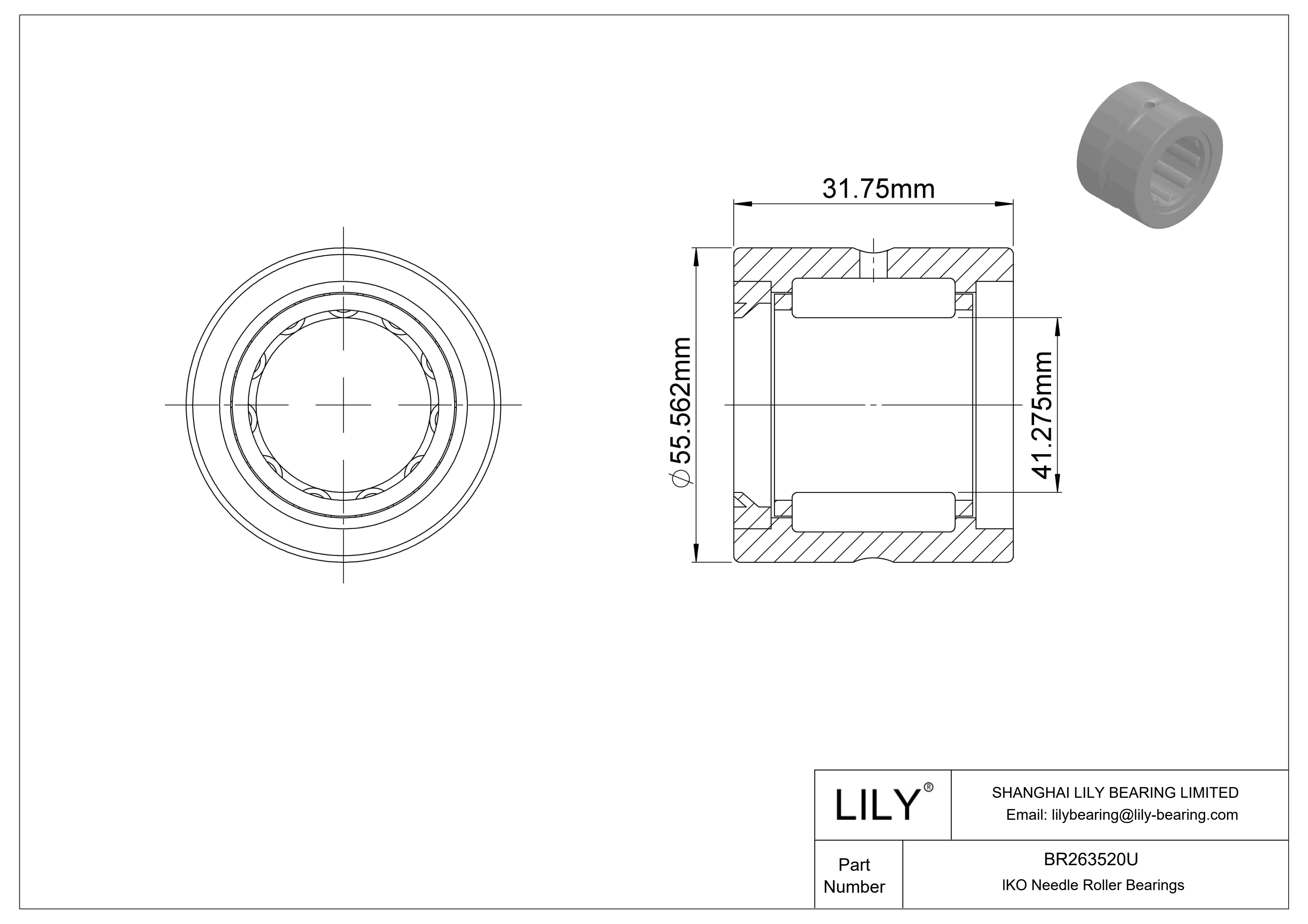 BR263520U Machined Type Needle Roller Bearings cad drawing