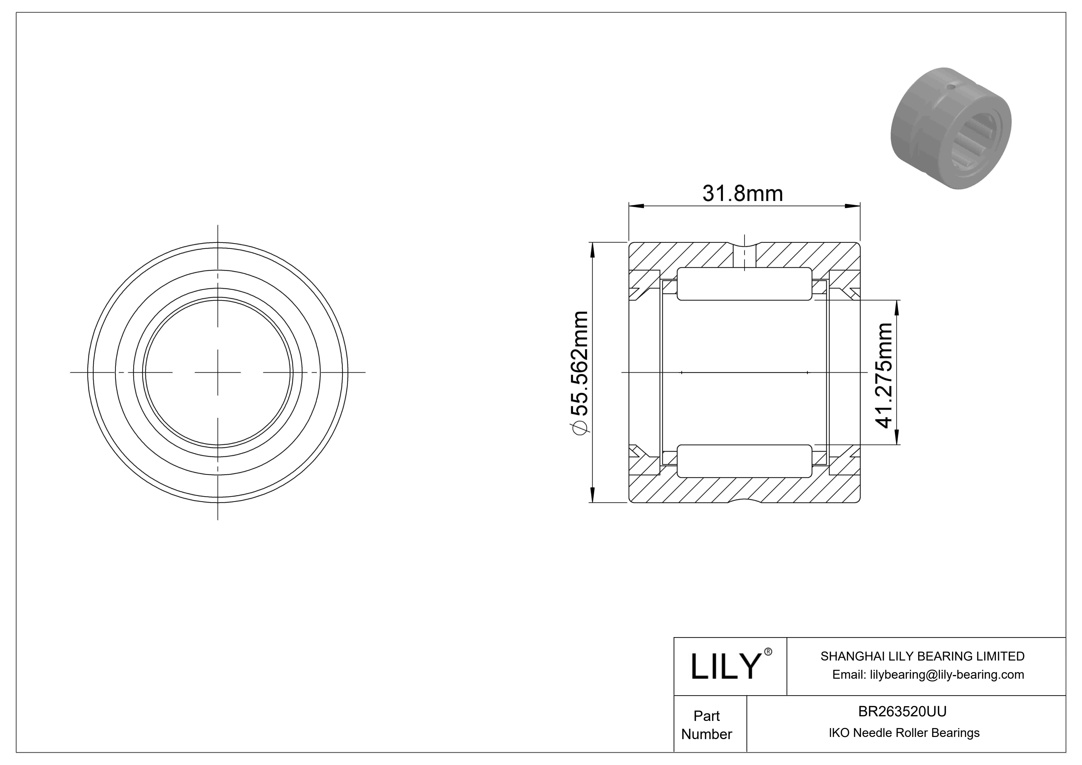 BR263520UU Machined Type Needle Roller Bearings cad drawing