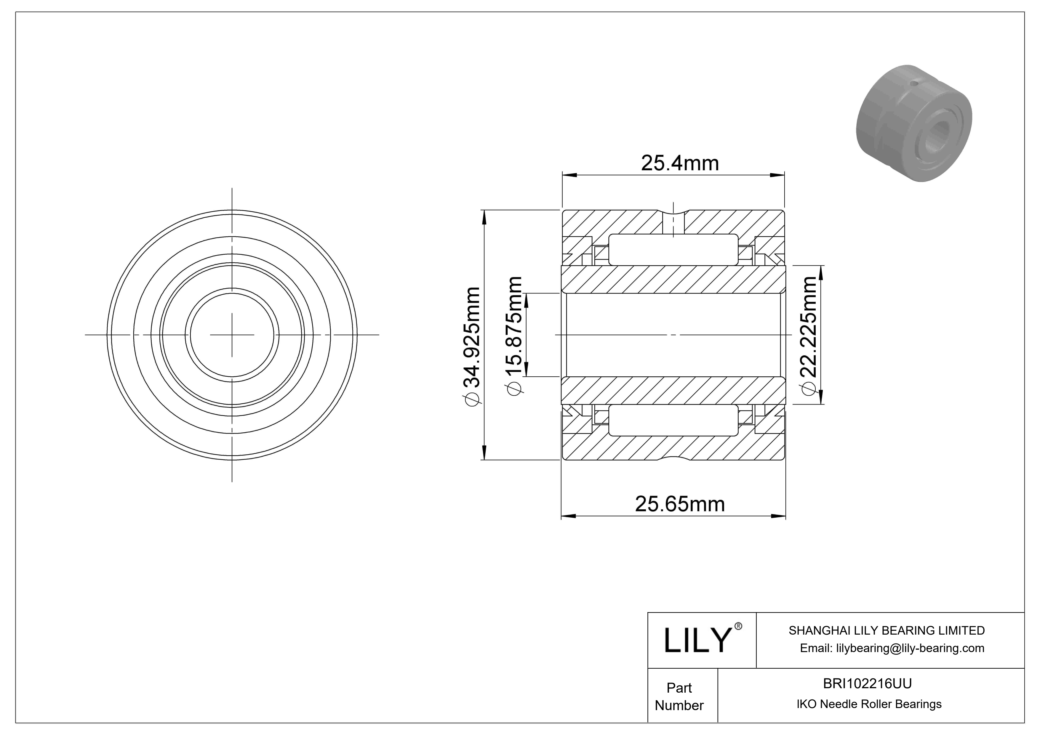 BRI102216UU Machined Type Needle Roller Bearings cad drawing