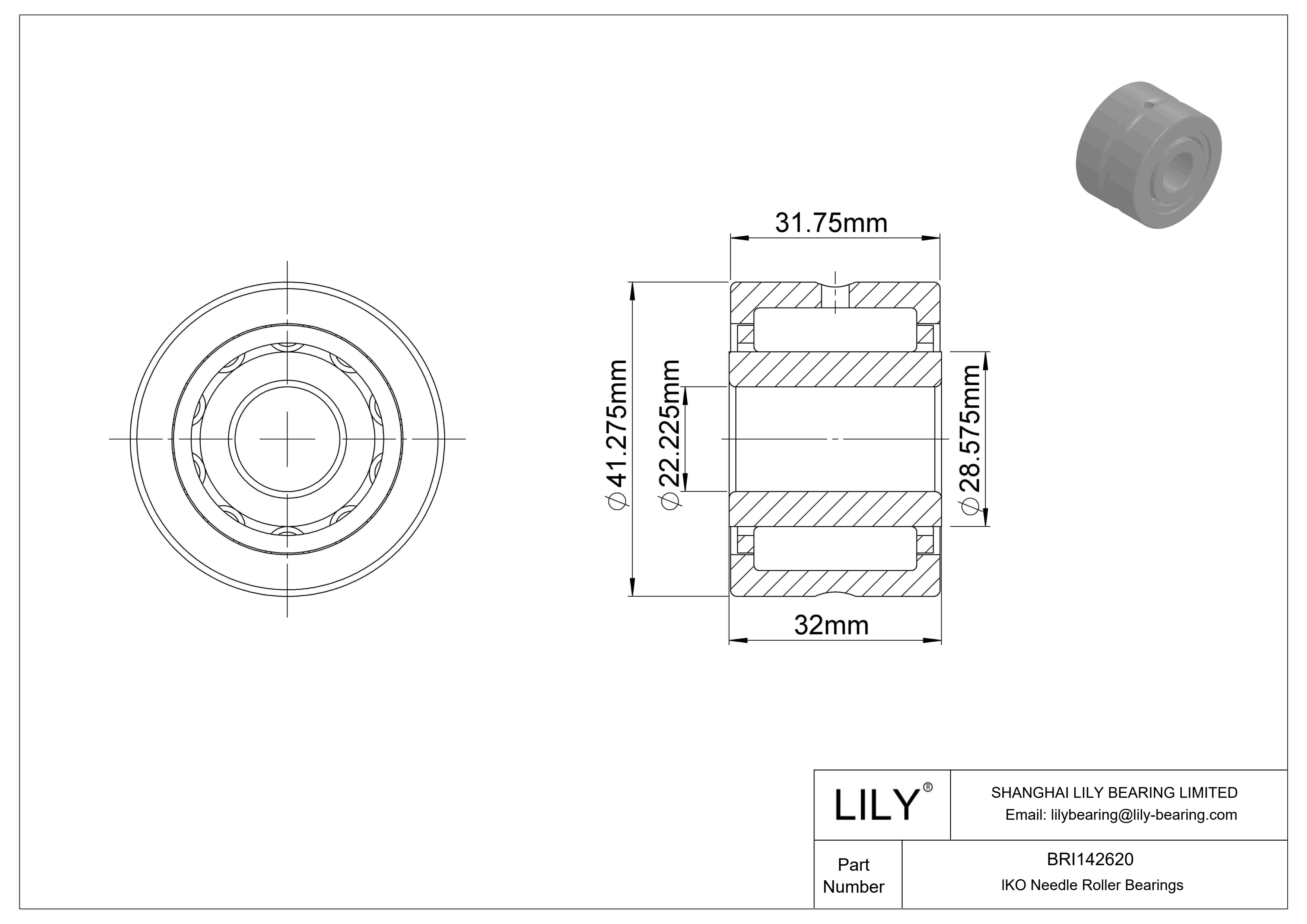 BRI142620 Machined Type Needle Roller Bearings cad drawing