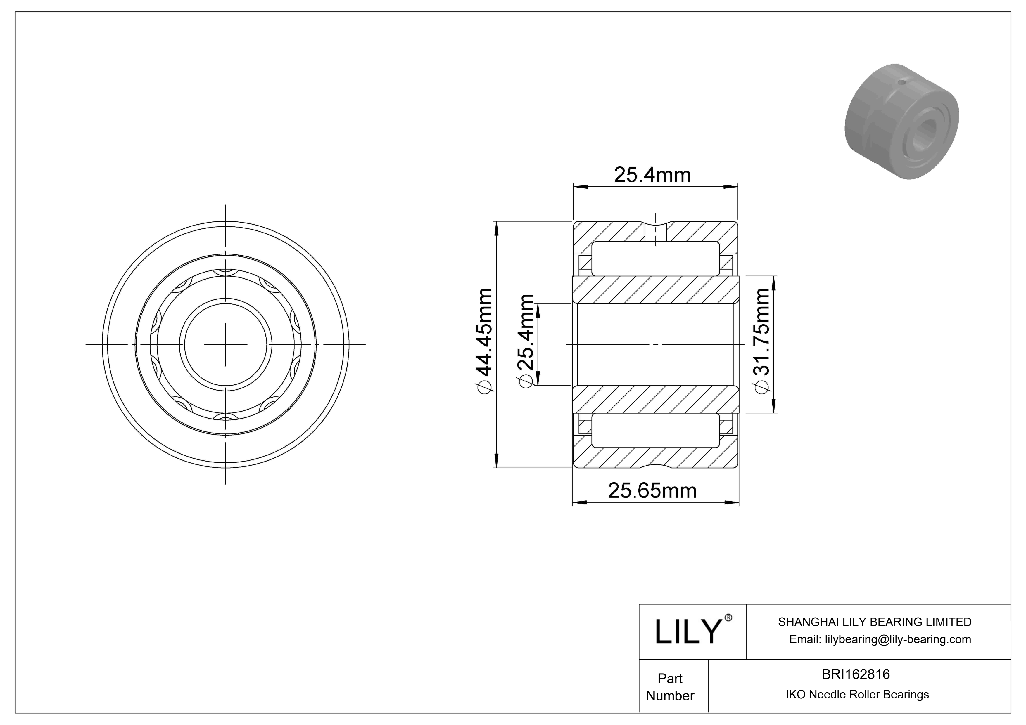 BRI162816 Machined Type Needle Roller Bearings cad drawing