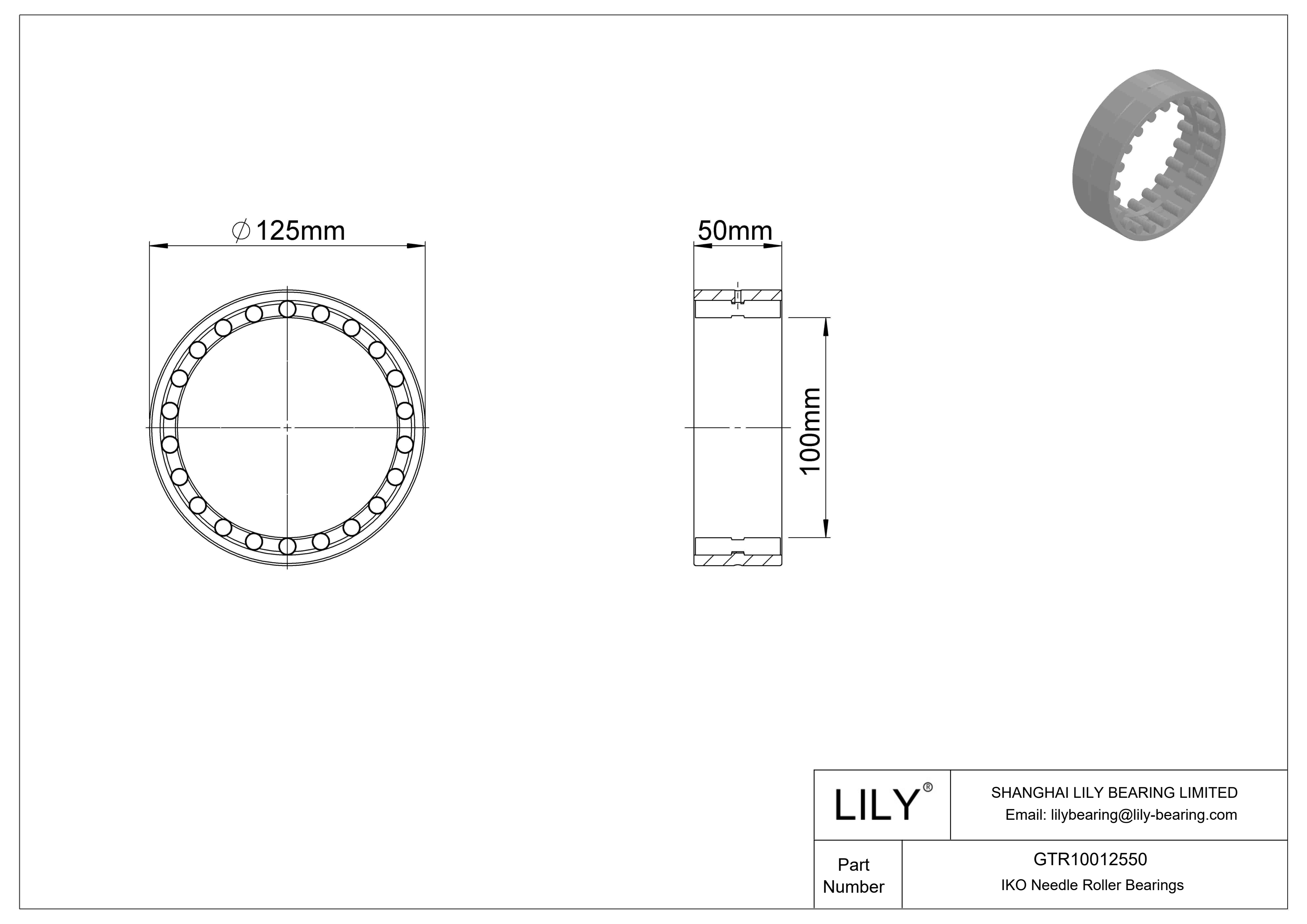 GTR10012550 Machined Type Needle Roller Bearings cad drawing