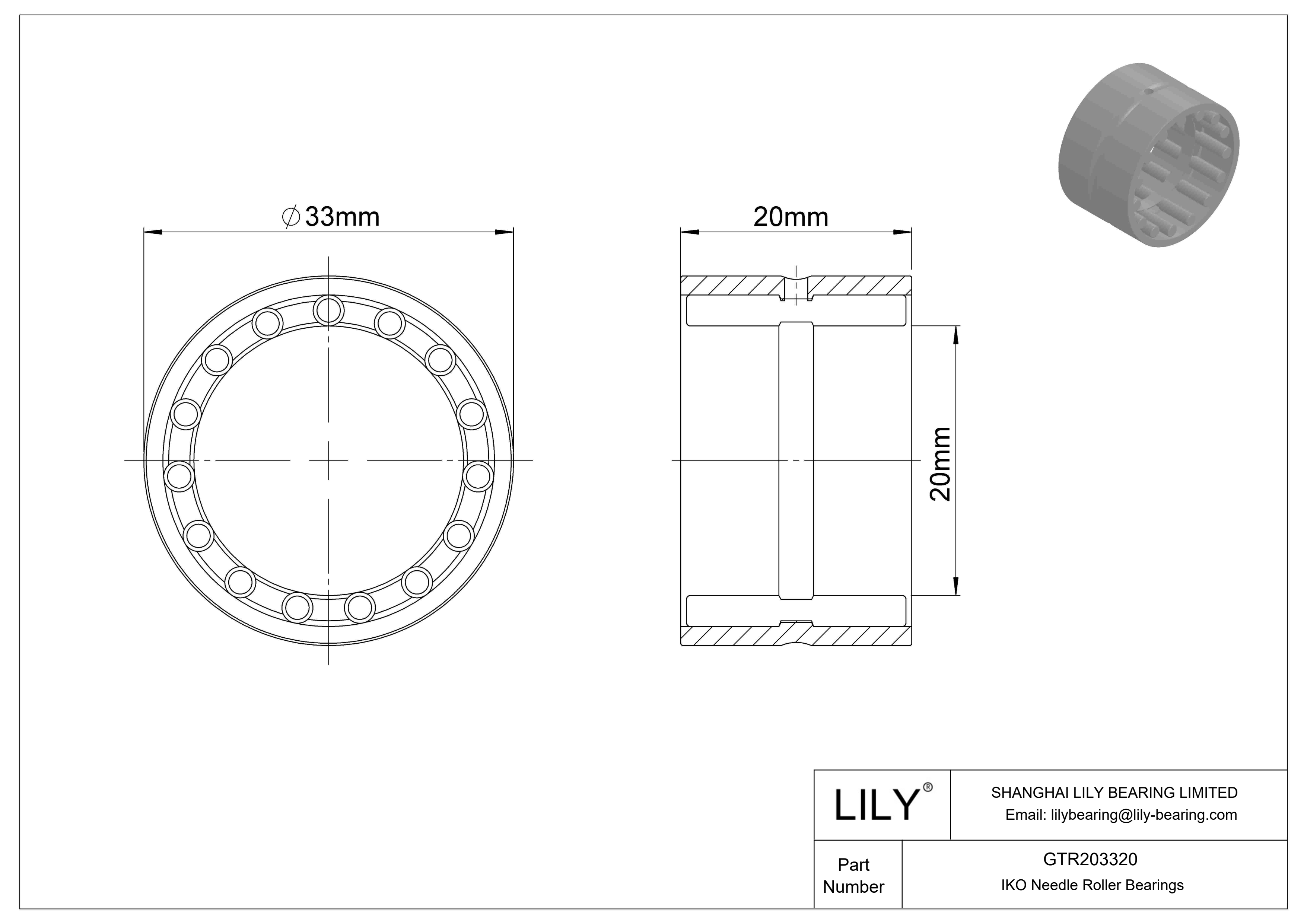 GTR203320 Machined Type Needle Roller Bearings cad drawing