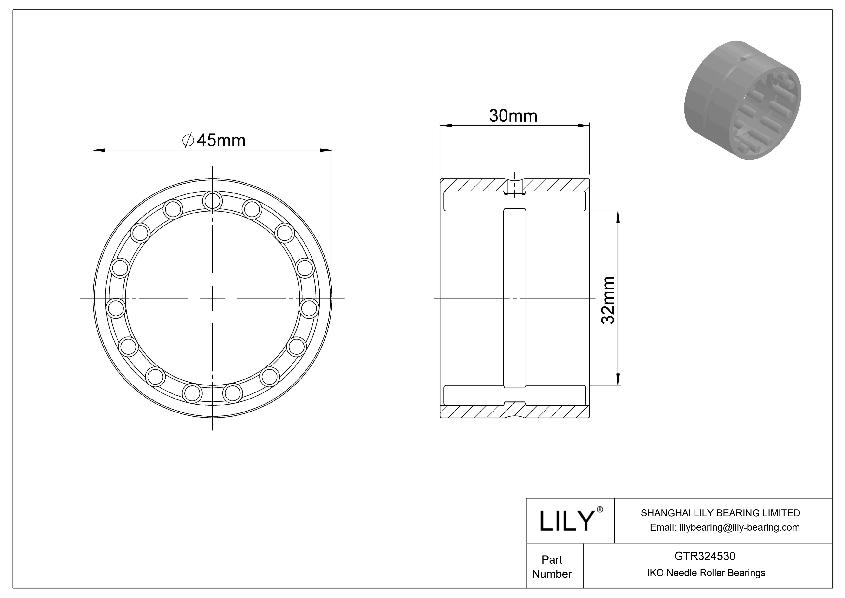 GTR324530 Machined Type Needle Roller Bearings cad drawing