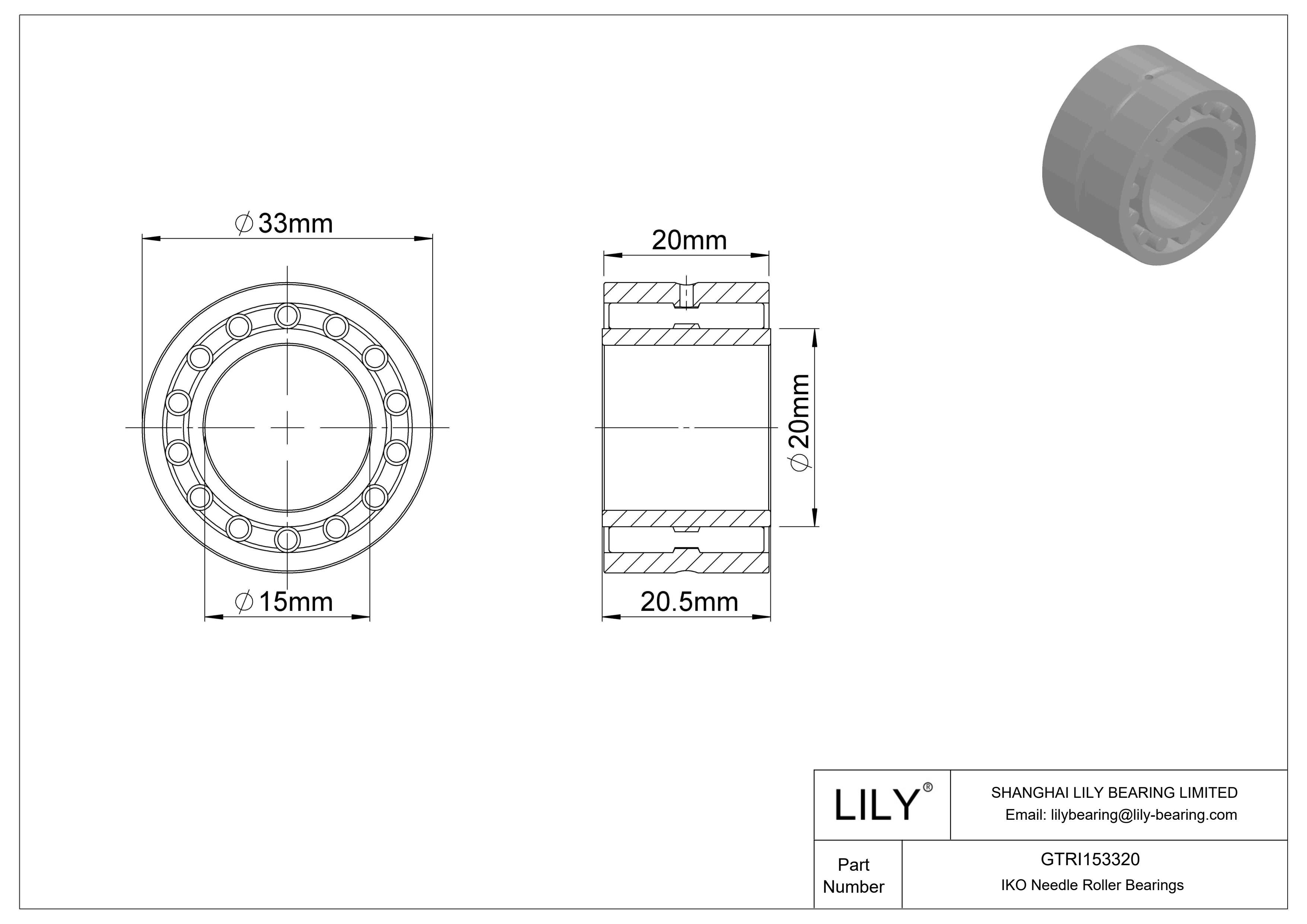 GTRI153320 Machined Type Needle Roller Bearings cad drawing