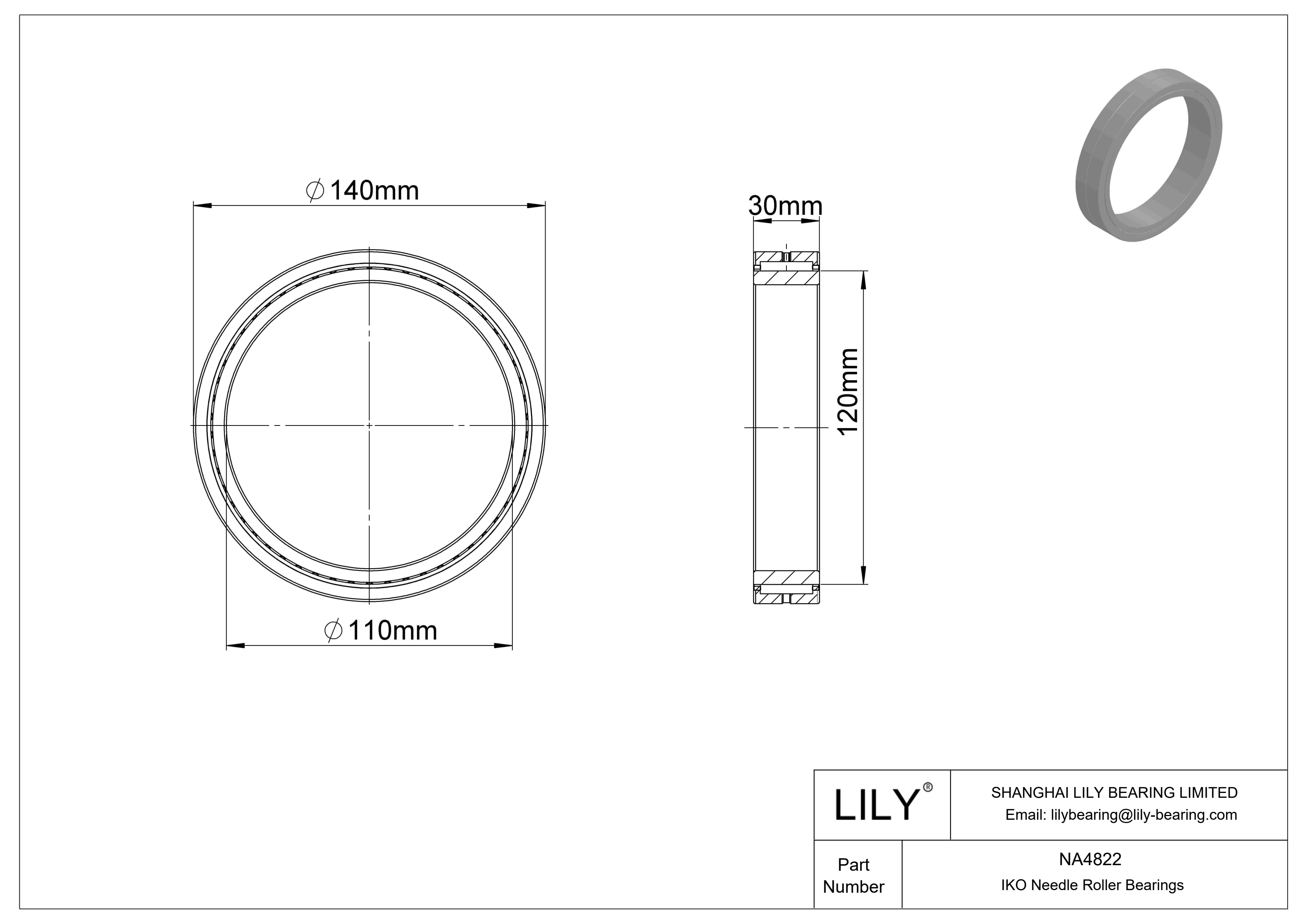 NA4822 Machined Type Needle Roller Bearings cad drawing