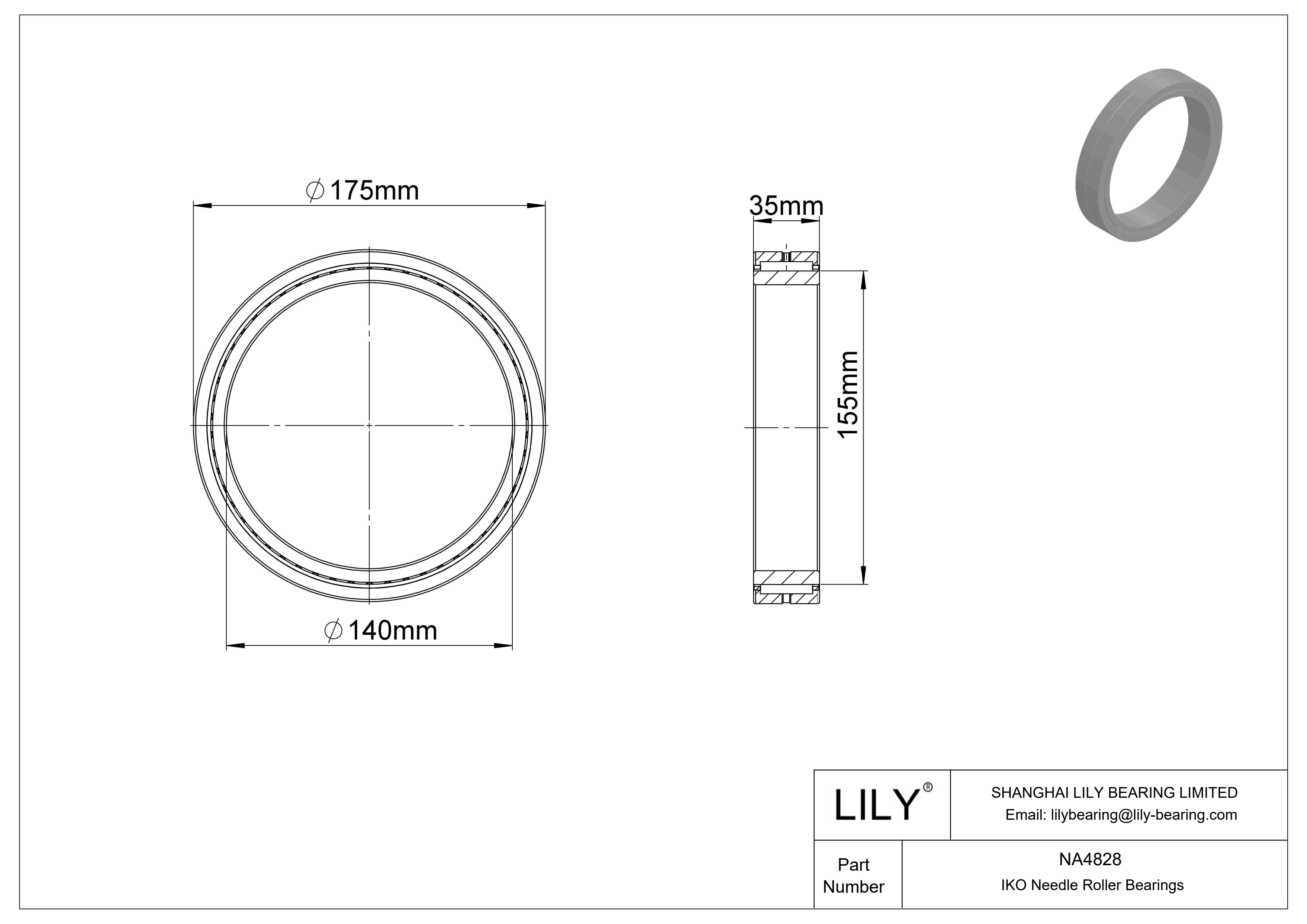 NA4828 Machined Type Needle Roller Bearings cad drawing