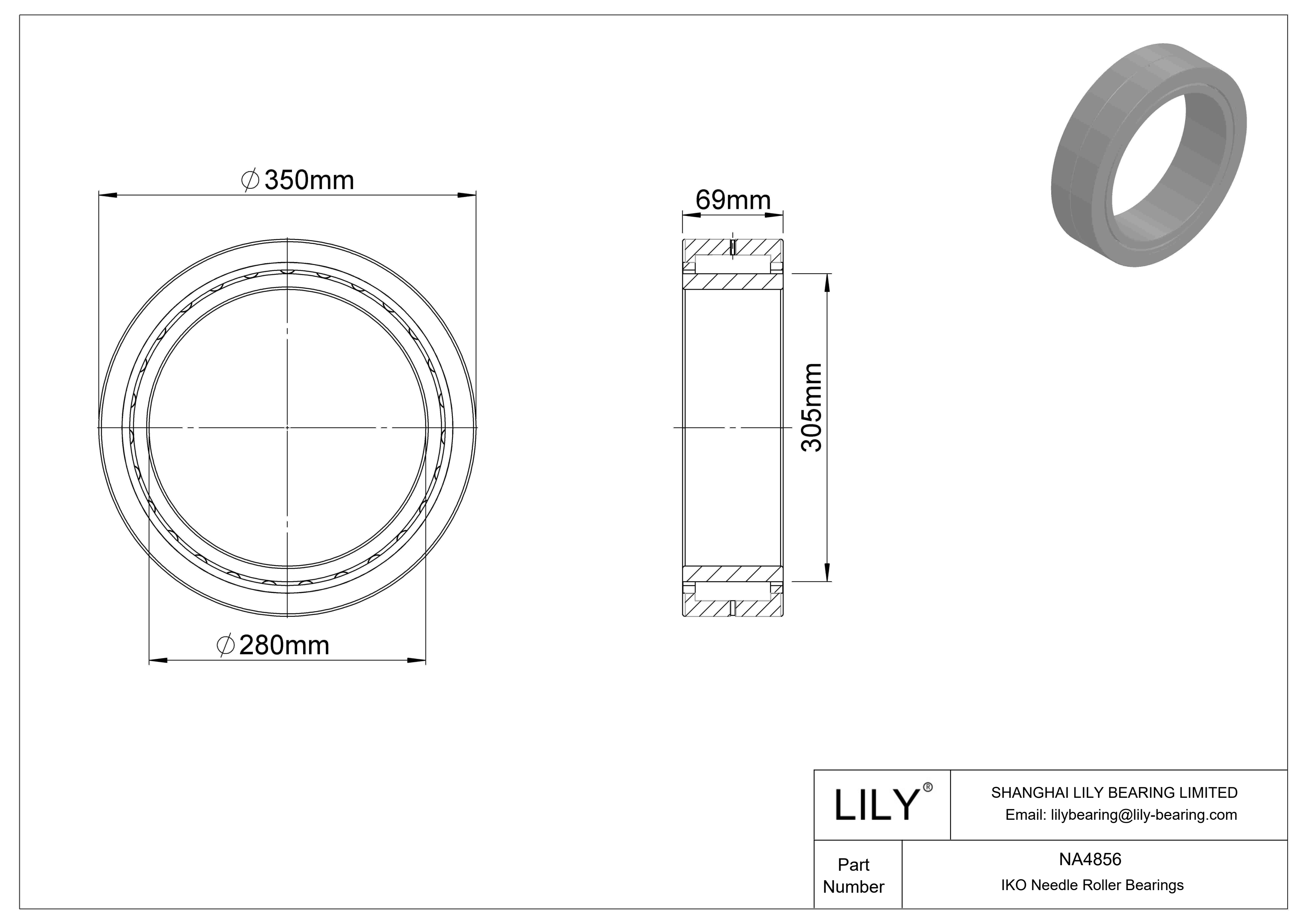 NA4856 Machined Type Needle Roller Bearings cad drawing