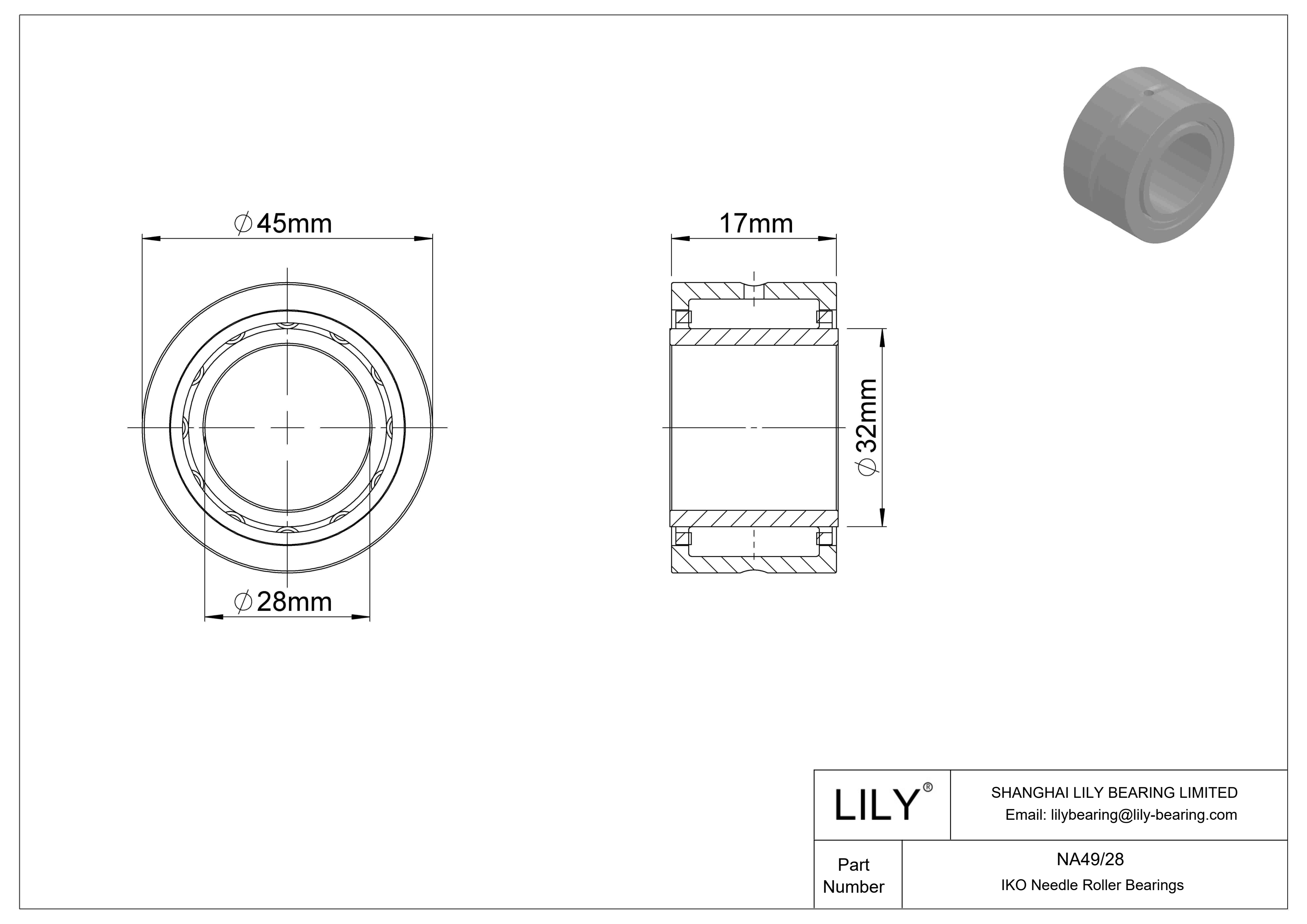 NA49/28 Machined Type Needle Roller Bearings cad drawing