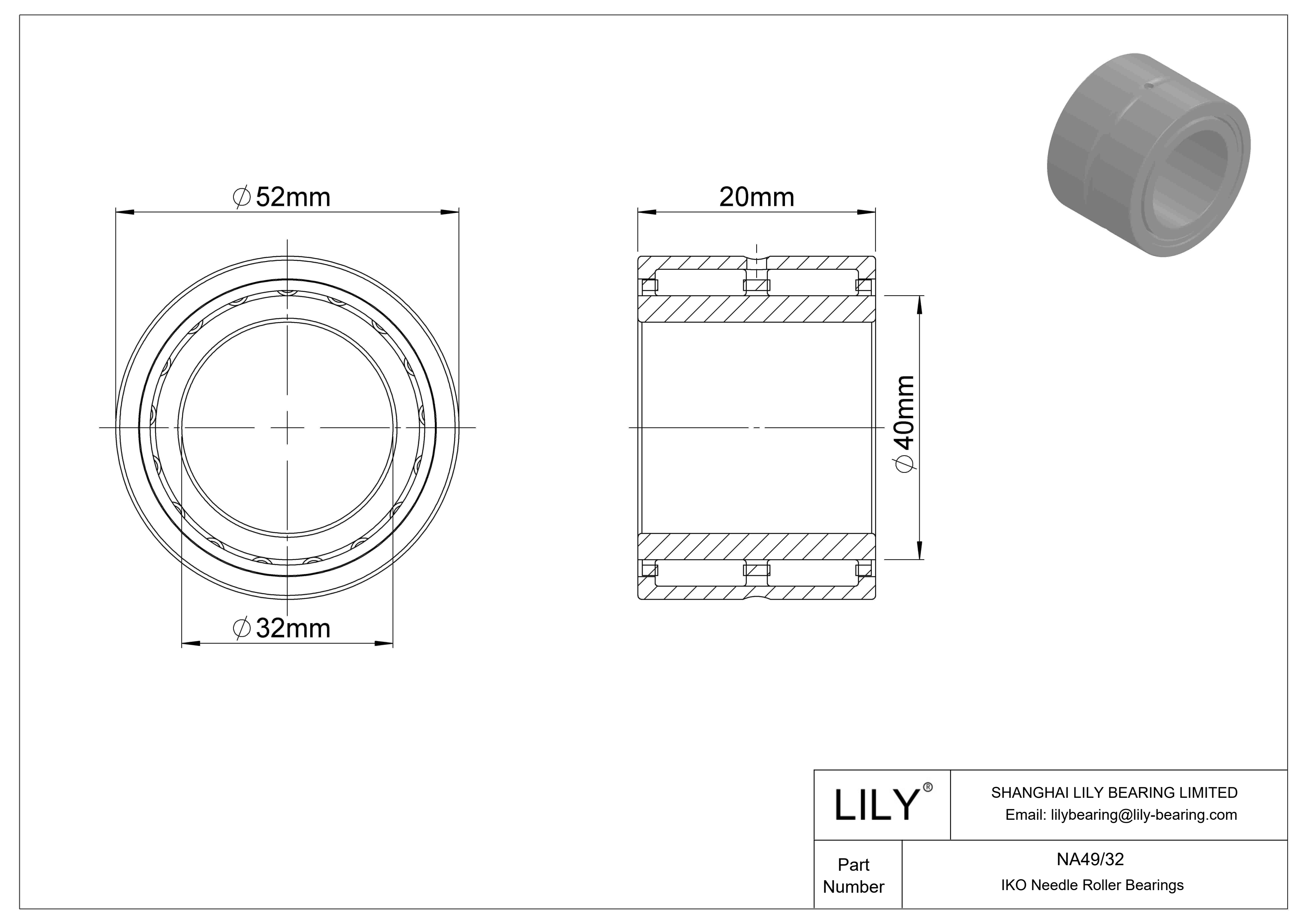 NA49/32 Machined Type Needle Roller Bearings cad drawing