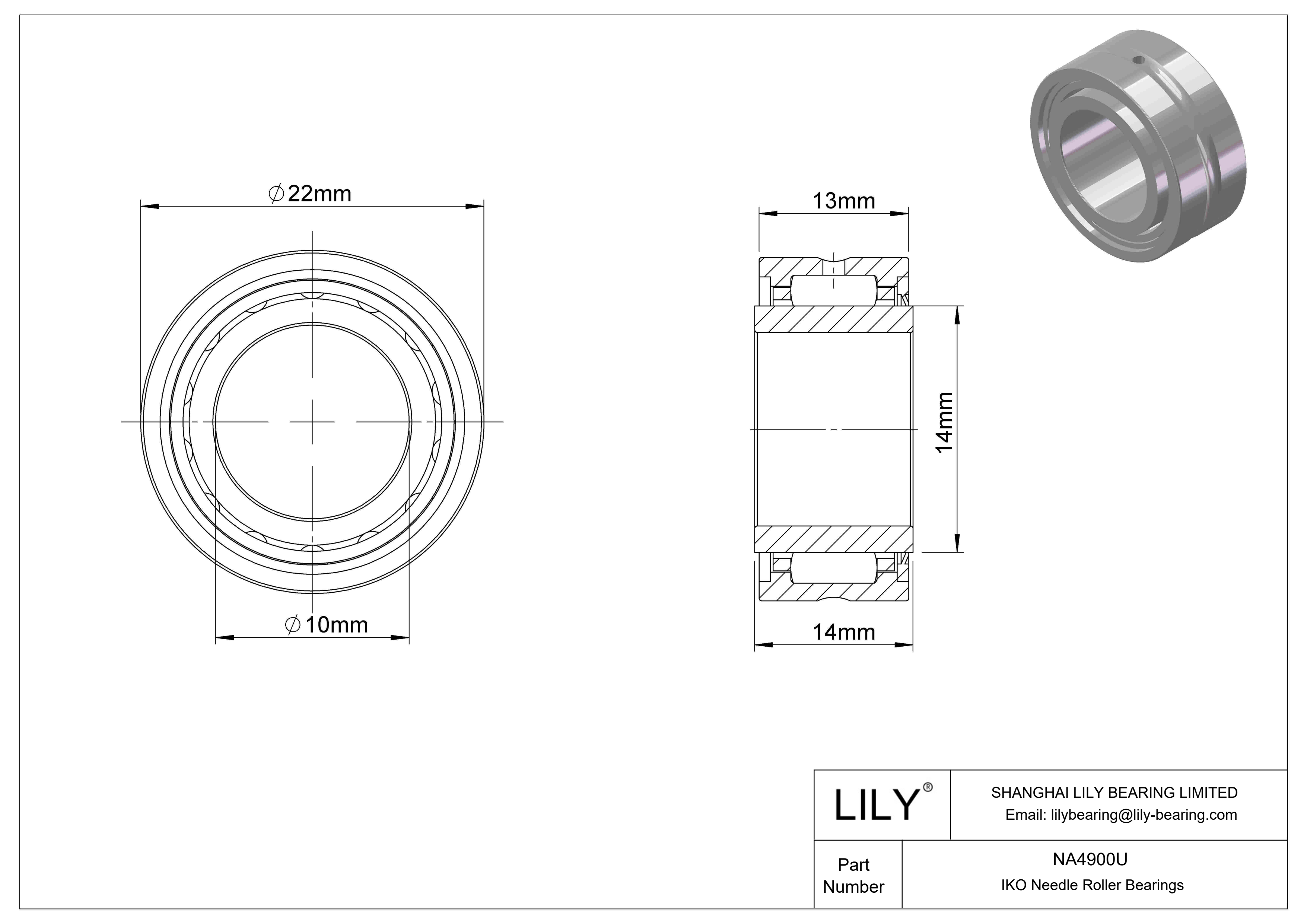 NA4900U Machined Type Needle Roller Bearings cad drawing