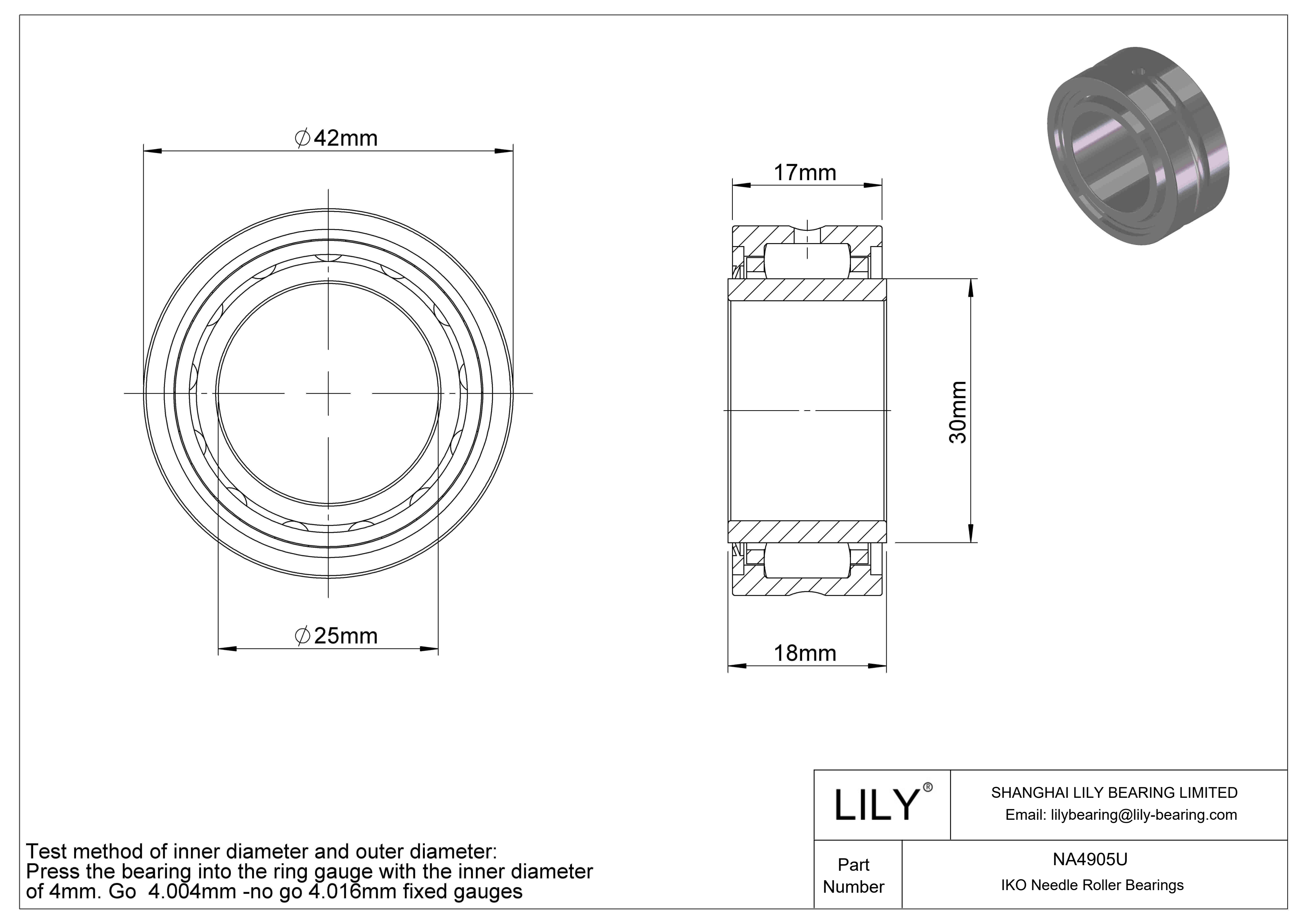 NA4905U Machined Type Needle Roller Bearings cad drawing