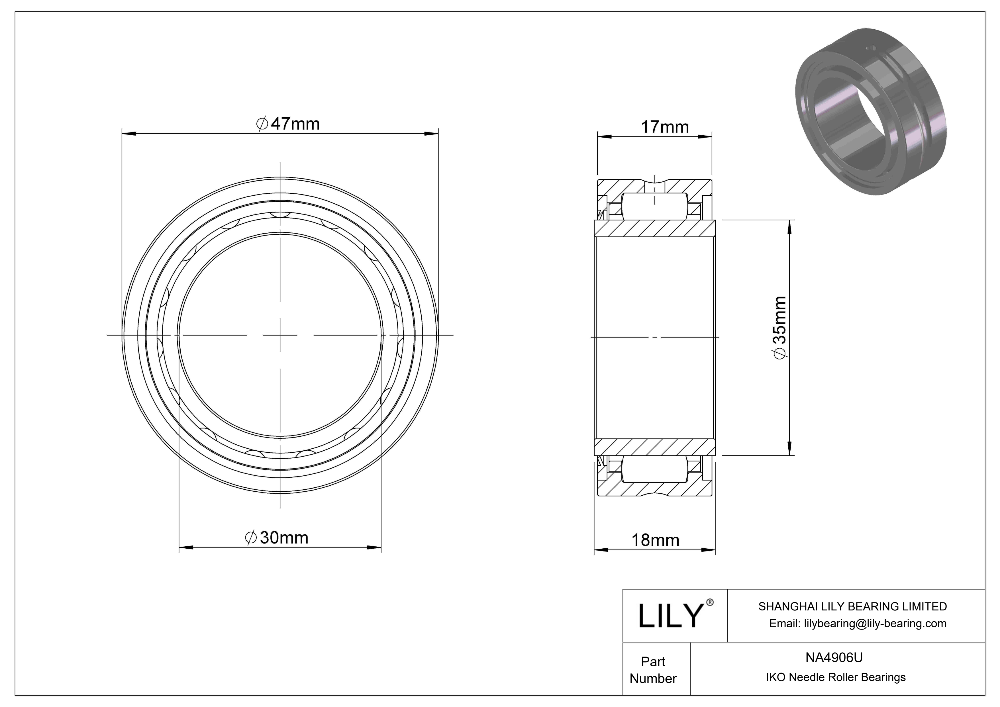 NA4906U Machined Type Needle Roller Bearings cad drawing