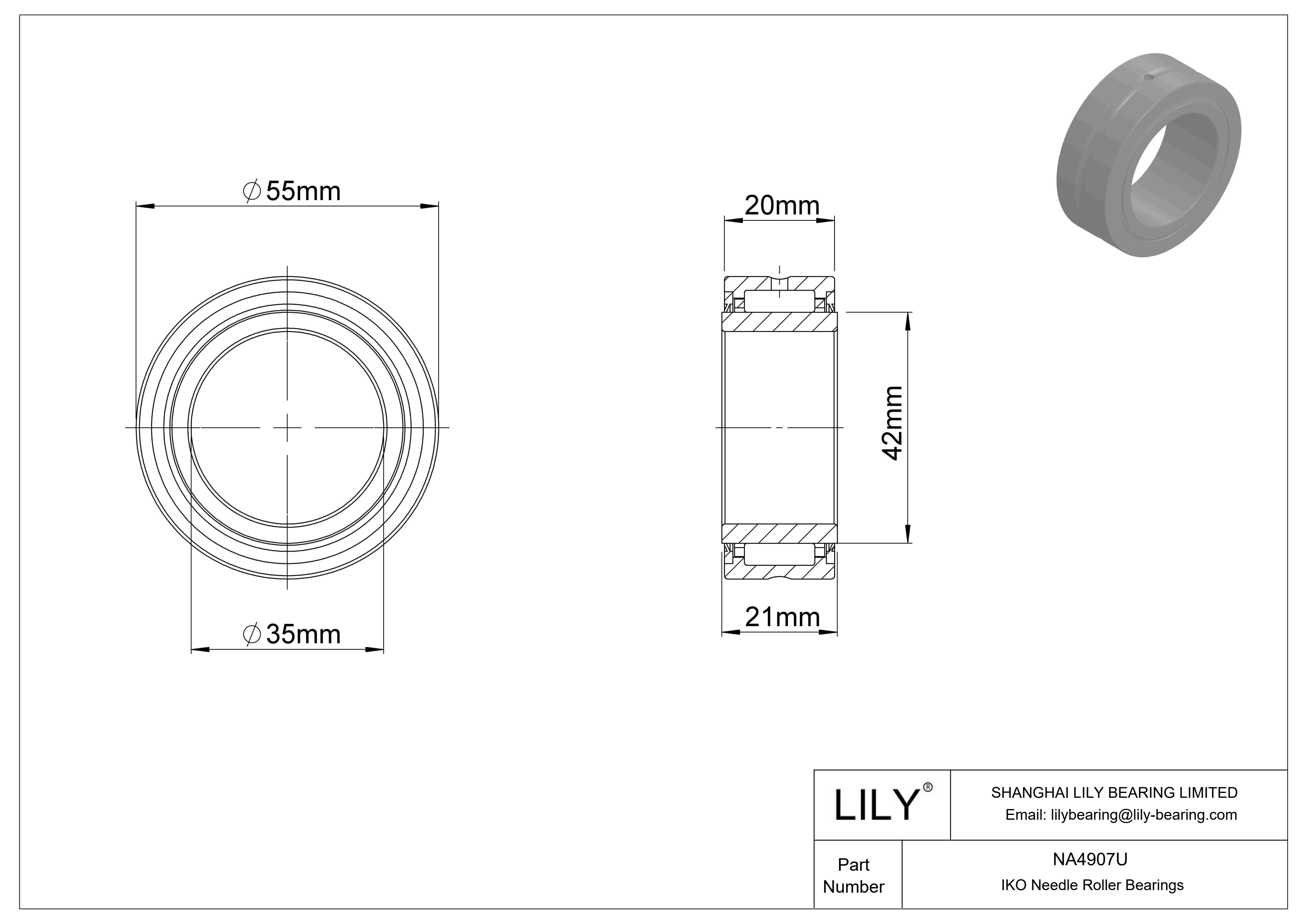 NA4907U Machined Type Needle Roller Bearings cad drawing