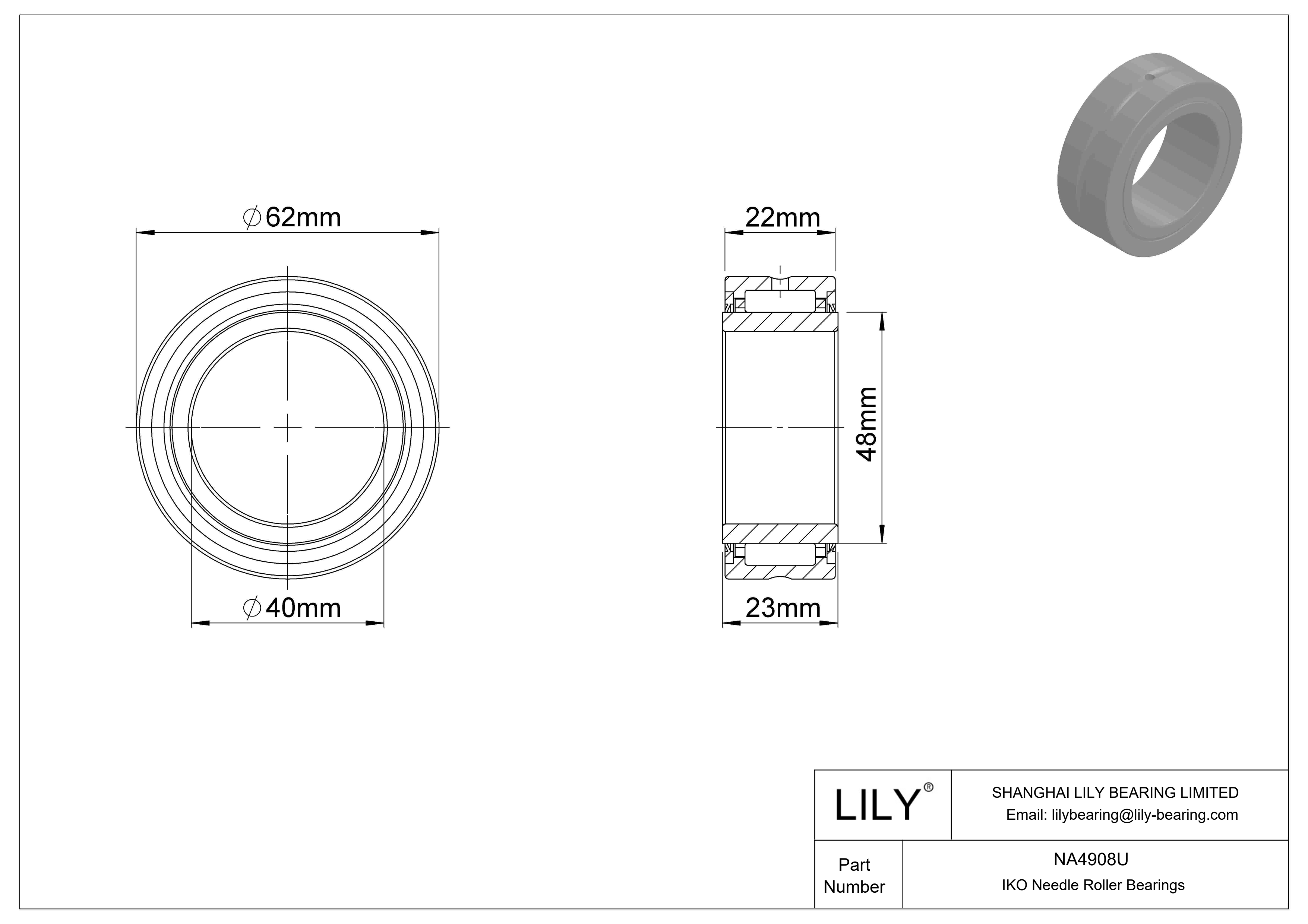 NA4908U Machined Type Needle Roller Bearings cad drawing