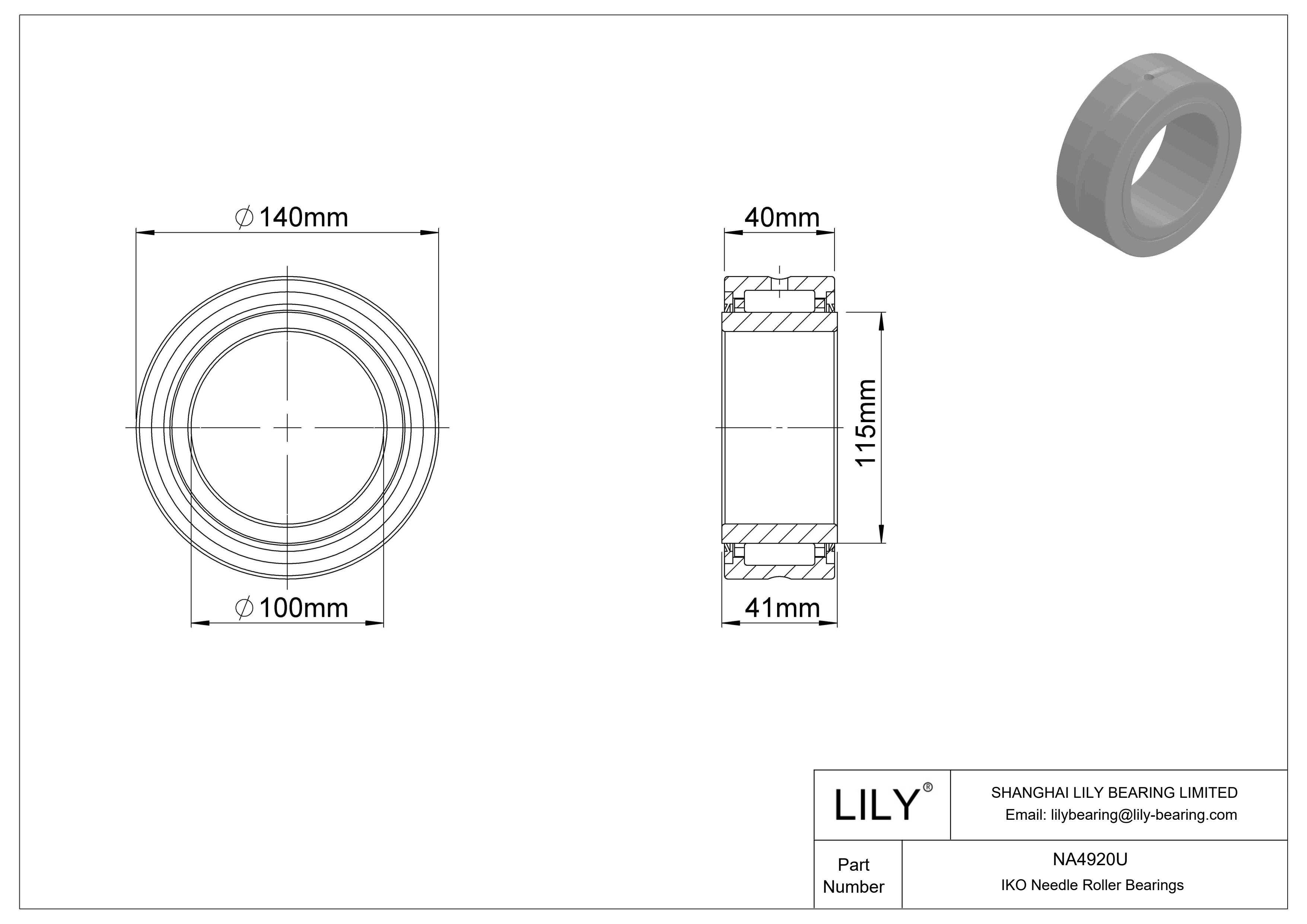 NA4920U Machined Type Needle Roller Bearings cad drawing