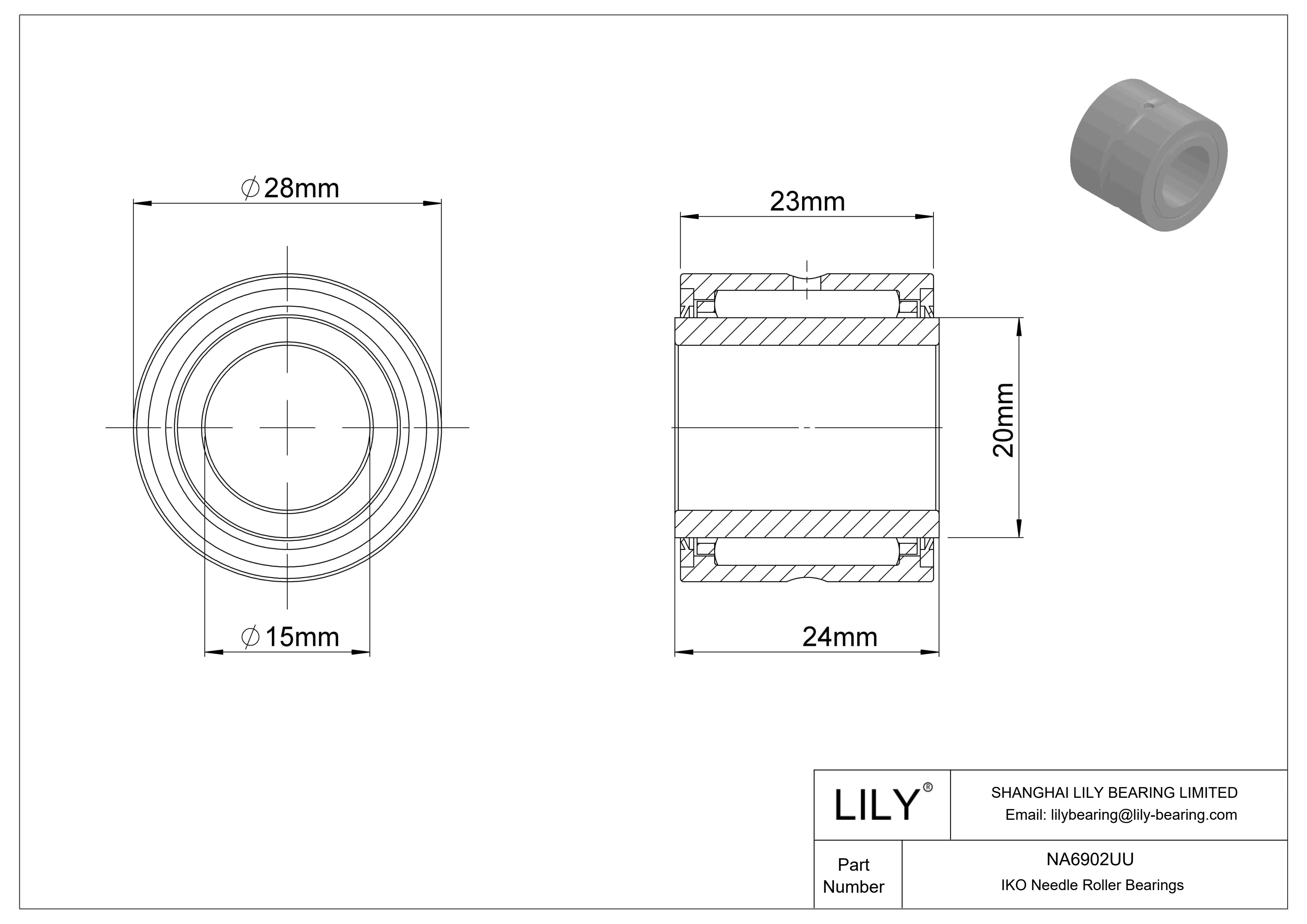 NA6902UU 机械加工型滚针轴承 cad drawing