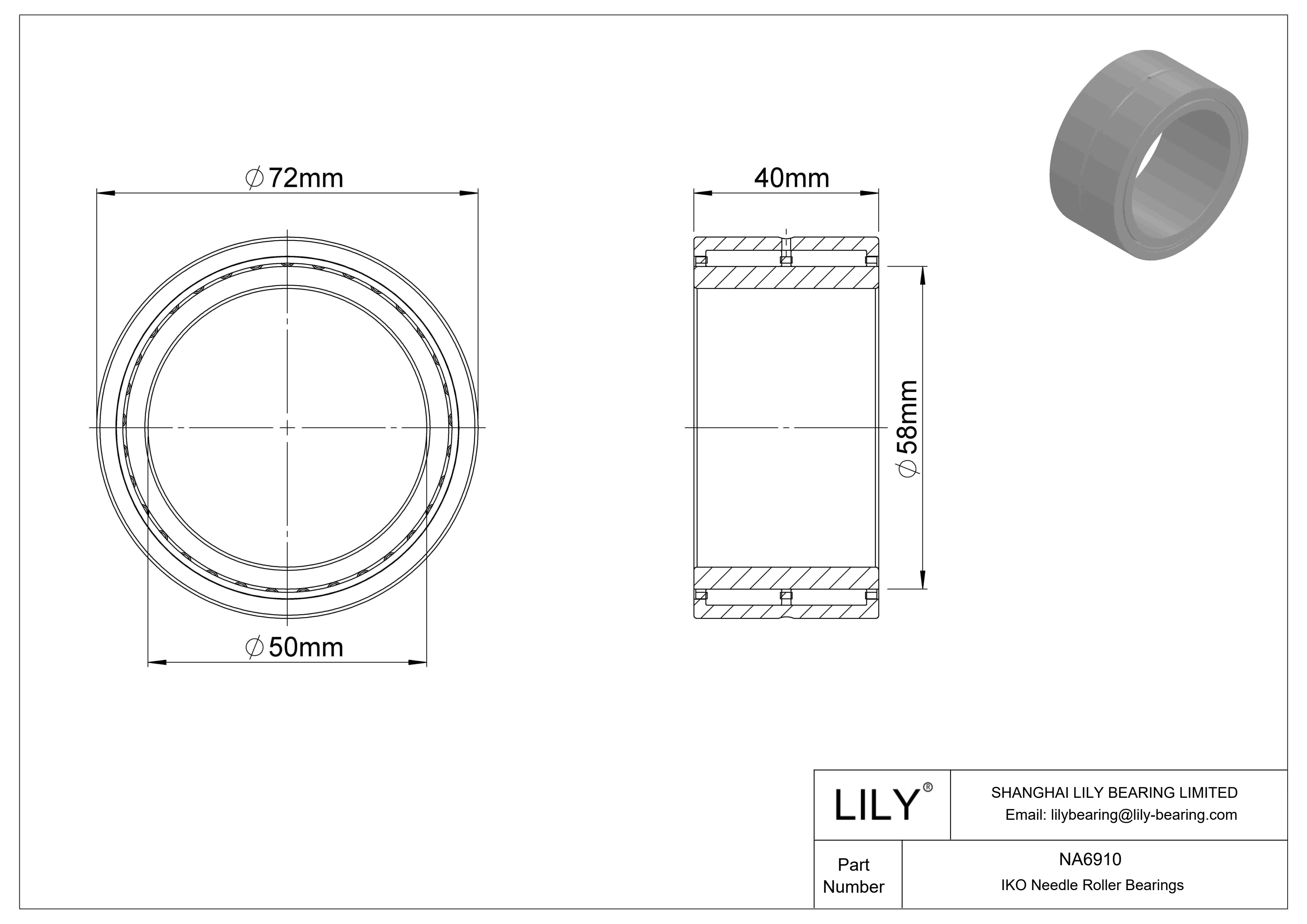 NA6910 Machined Type Needle Roller Bearings cad drawing