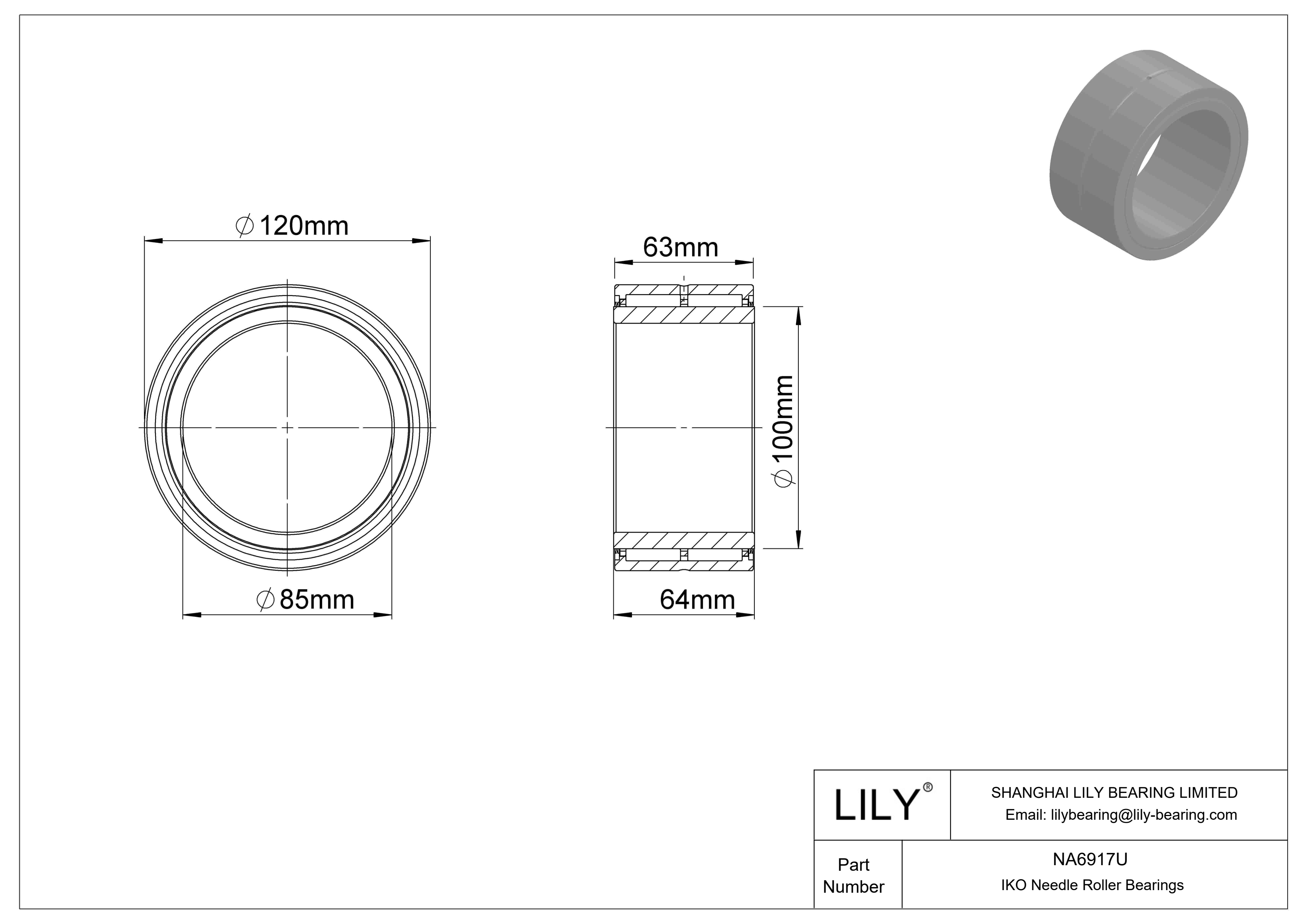 NA6917U Machined Type Needle Roller Bearings cad drawing