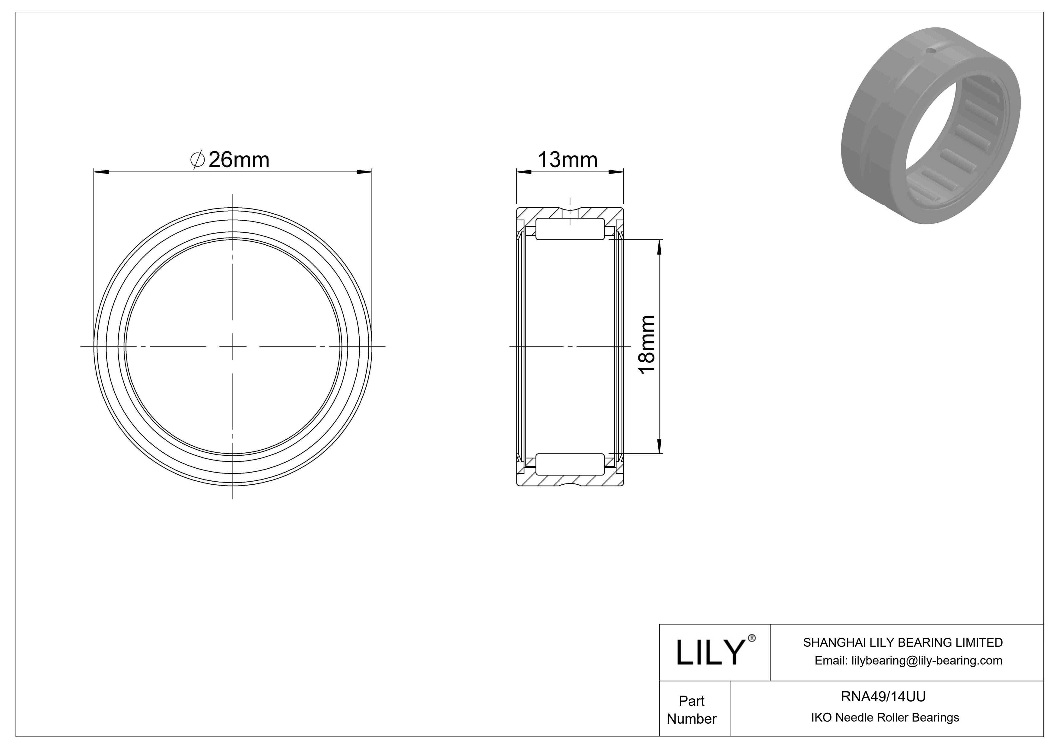 RNA49/14UU Machined Type Needle Roller Bearings cad drawing