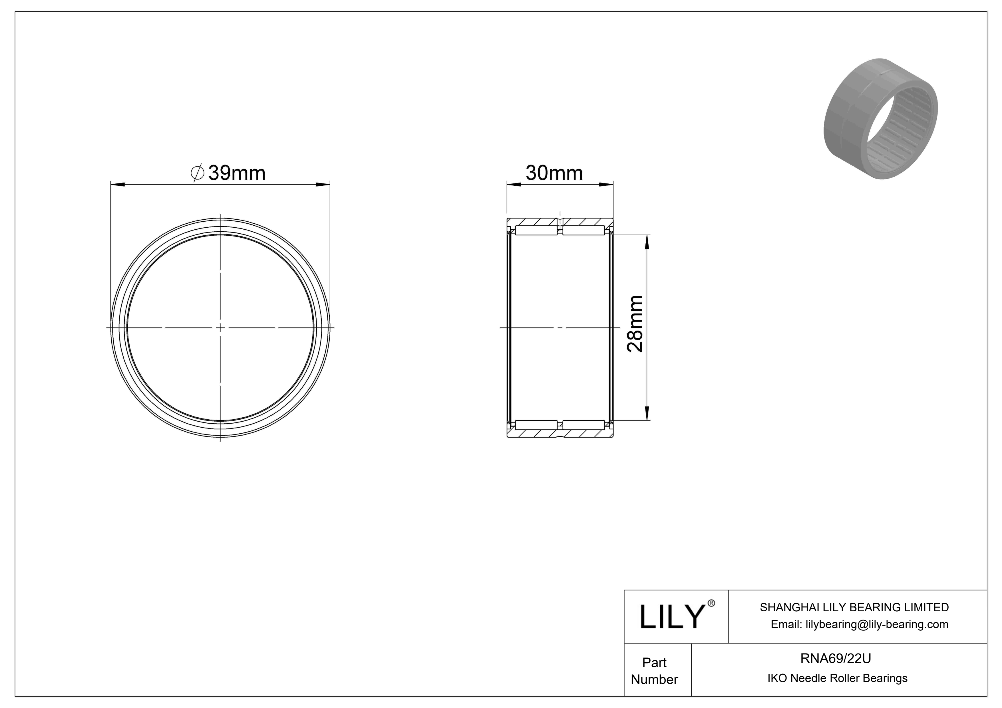 RNA69/22U Machined Type Needle Roller Bearings cad drawing