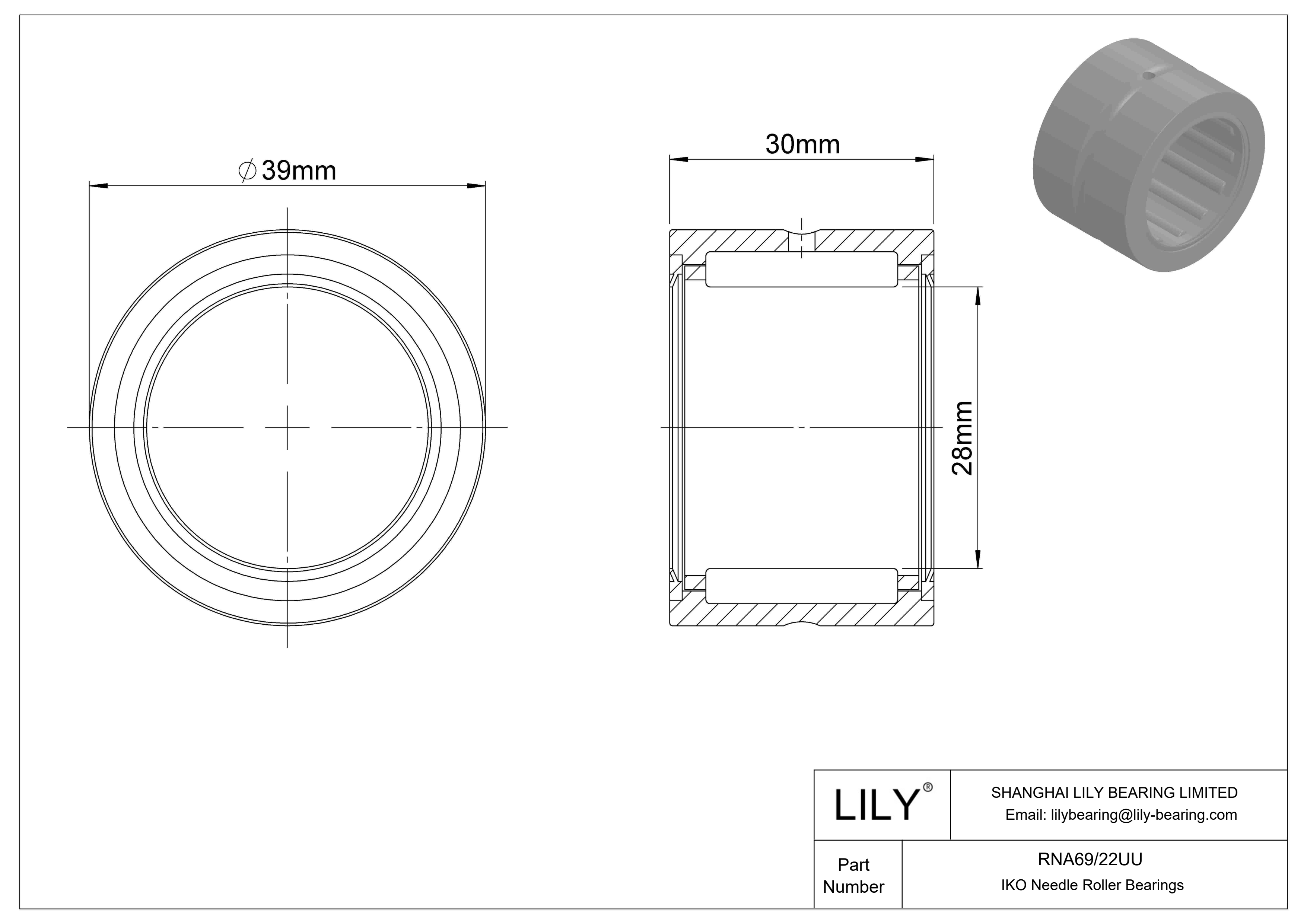 RNA69/22UU Machined Type Needle Roller Bearings cad drawing