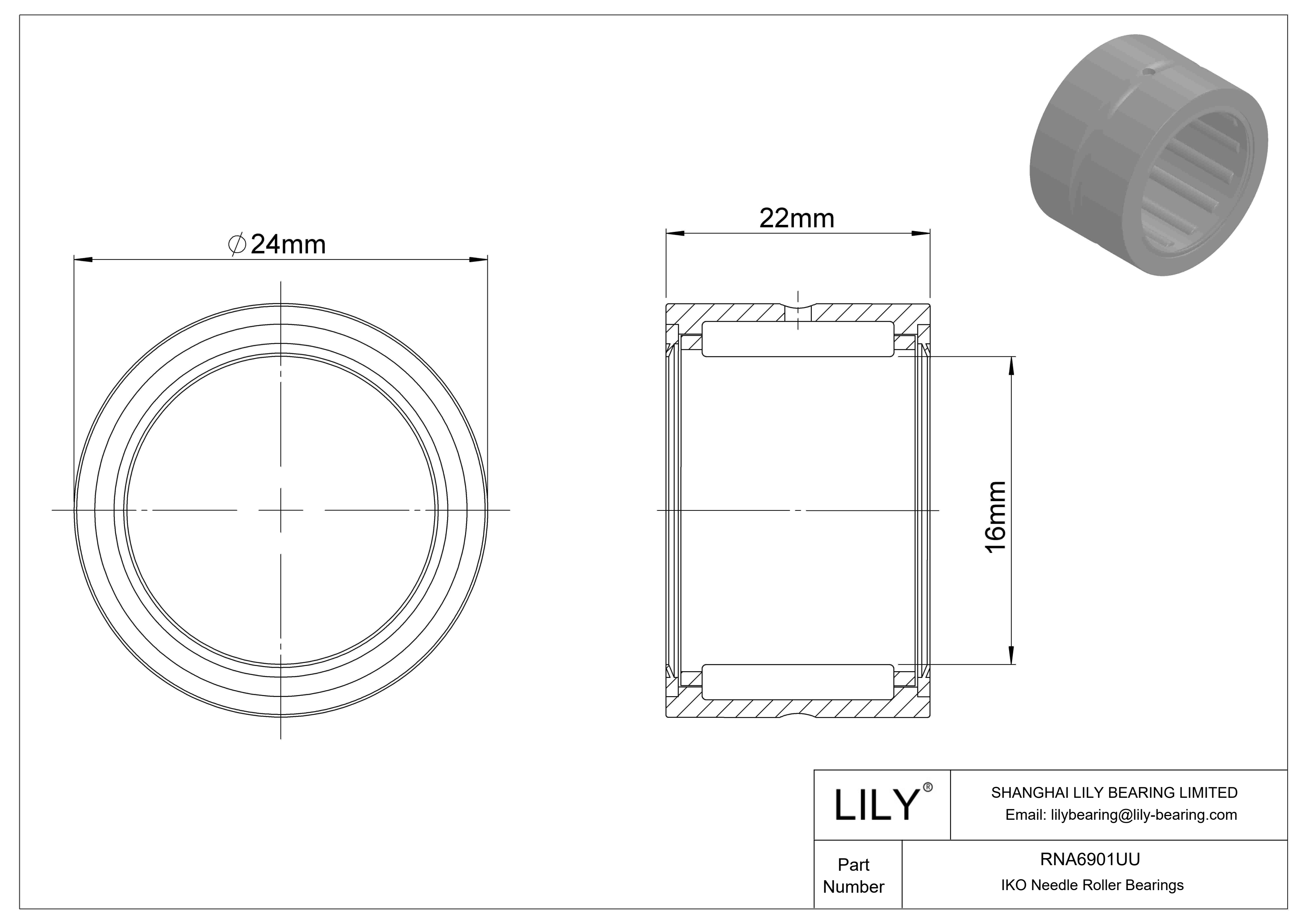 RNA6901UU Machined Type Needle Roller Bearings cad drawing