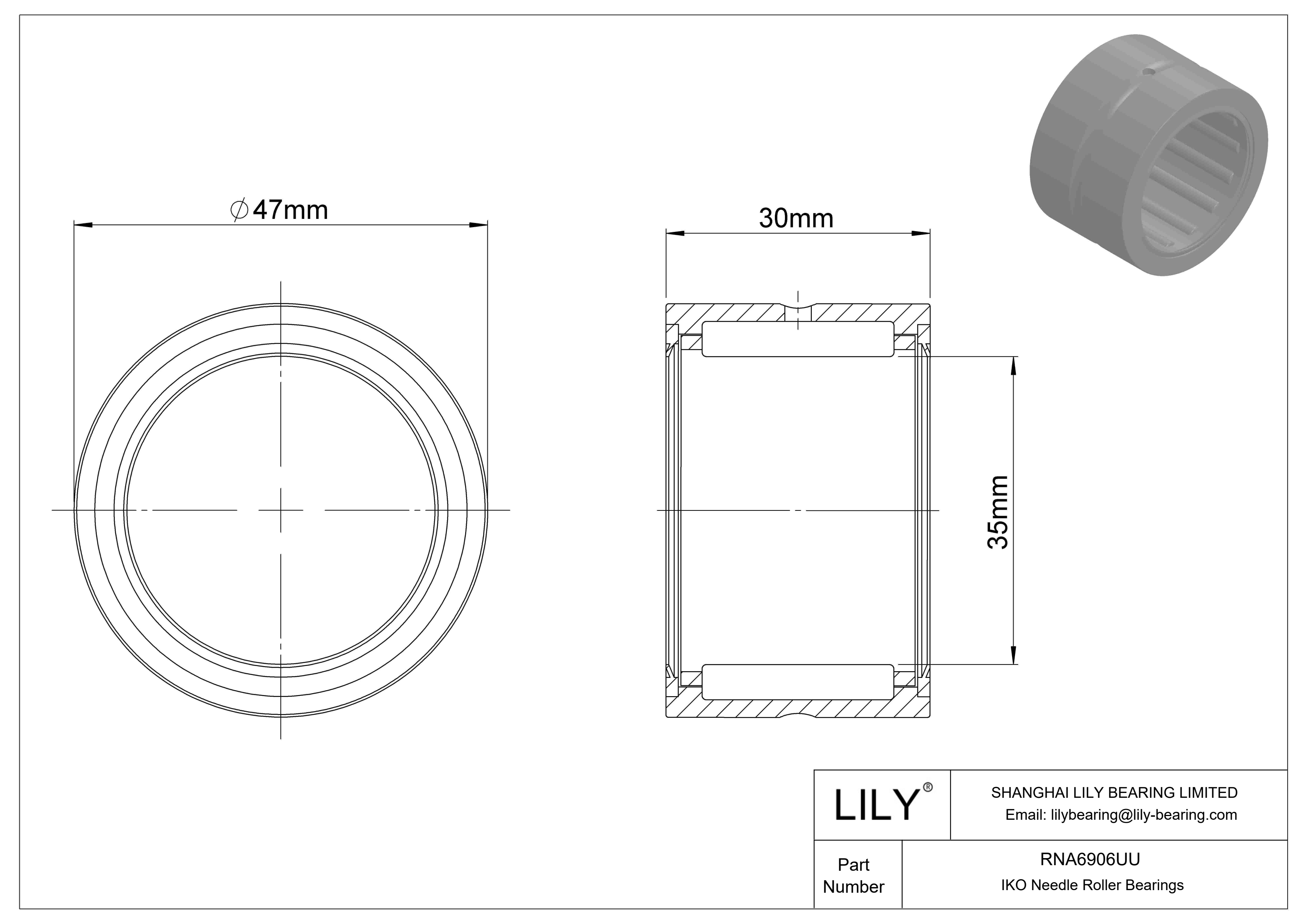 RNA6906UU Machined Type Needle Roller Bearings cad drawing